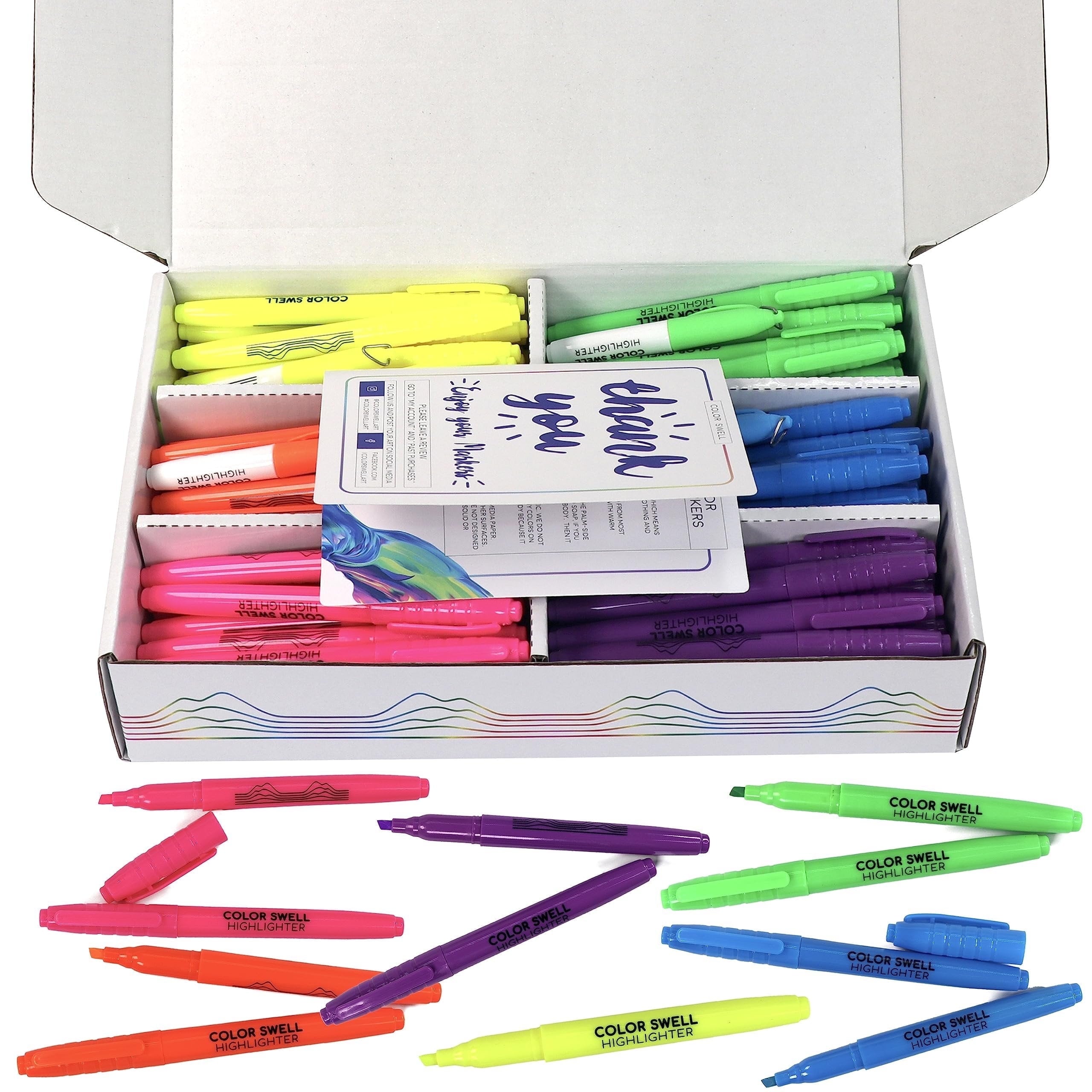 Color Swell Multi-Color Bulk Highlighters 96 Pack with 4 Bonus Mini Markers