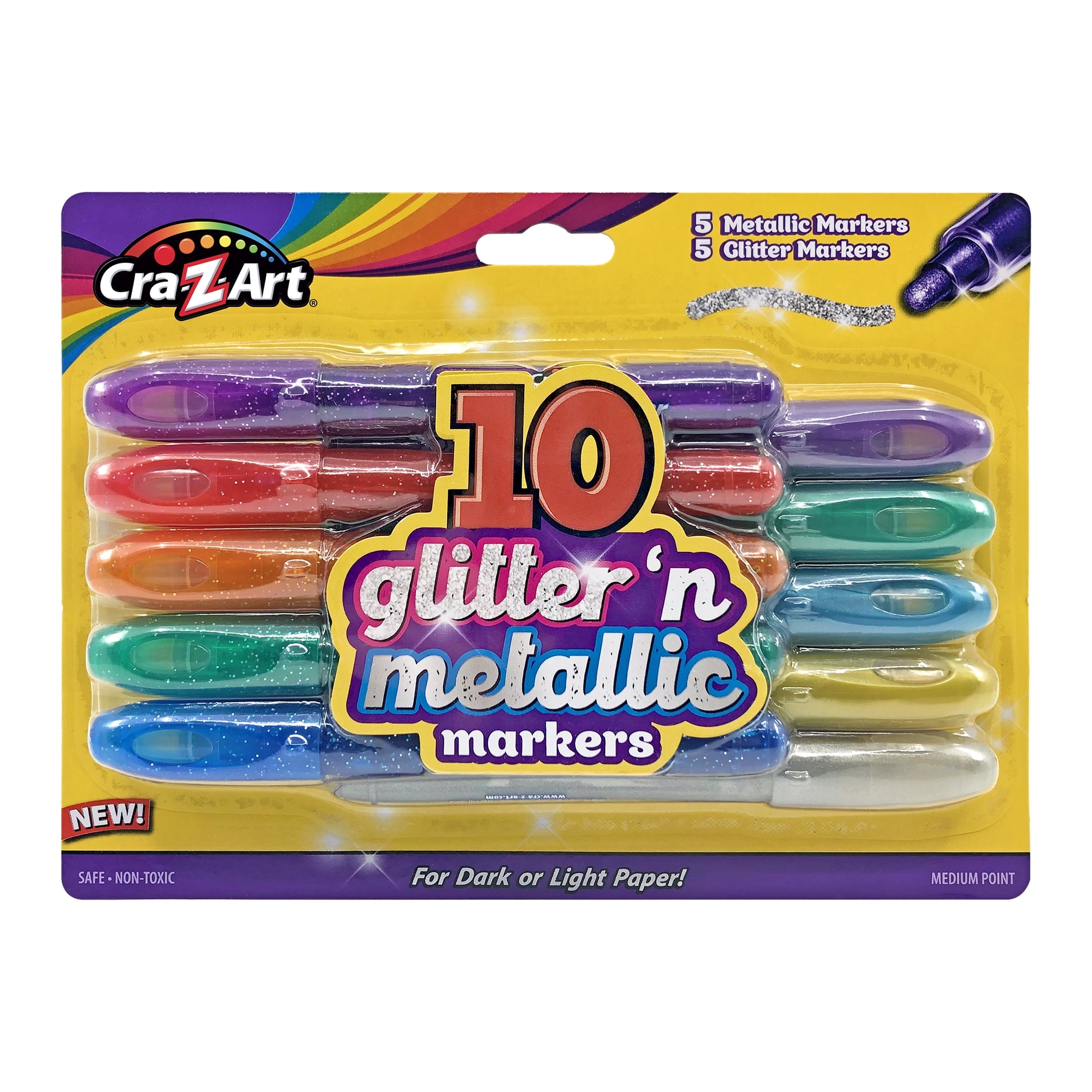 Cra-Z-Art Glitter and Metallic Art Marker Set, 5 glitter and 5 metallic