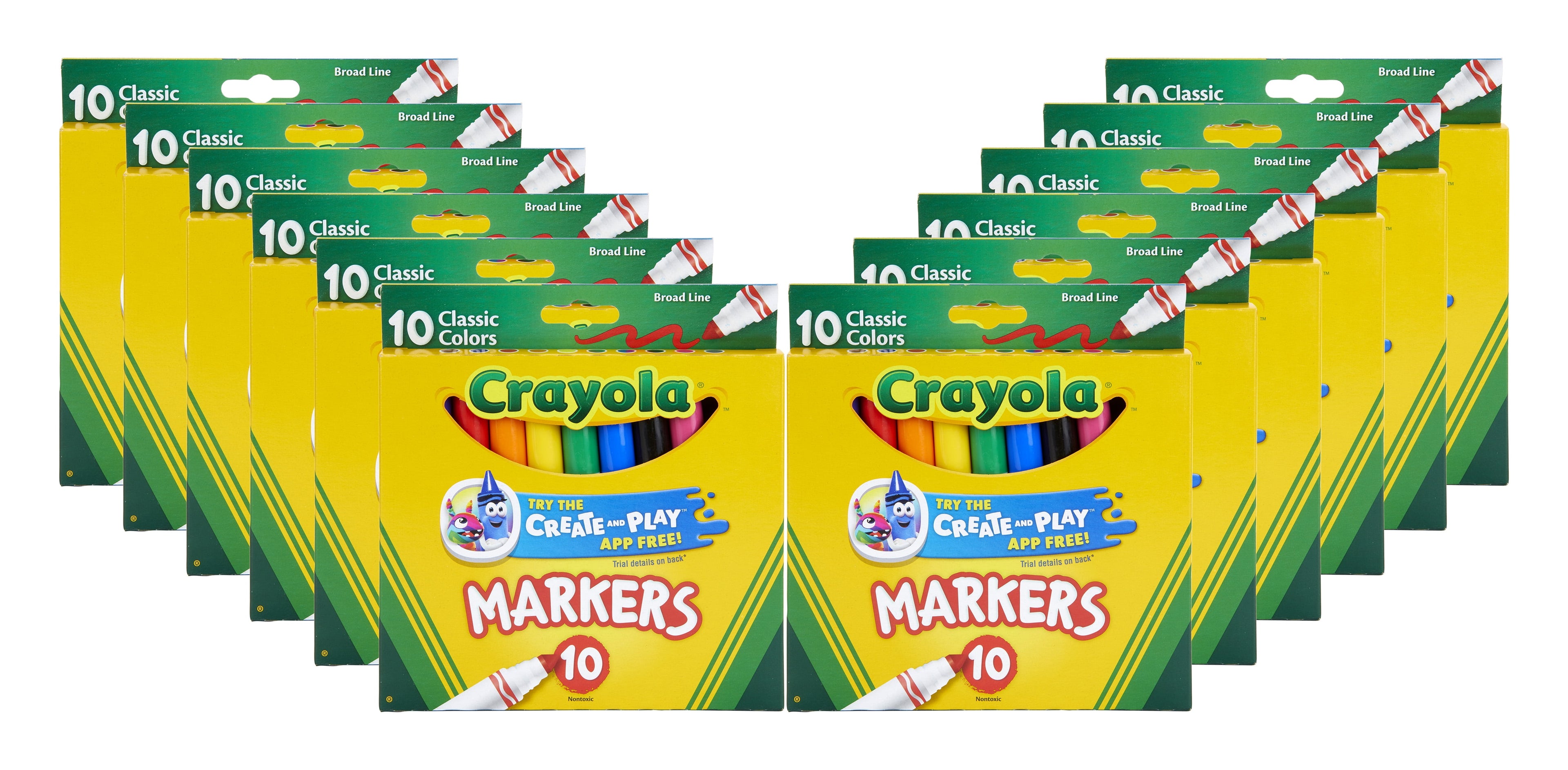 Crayola Broad Line Art Markers, Classic Colors, 10 Count, in Pack of 12