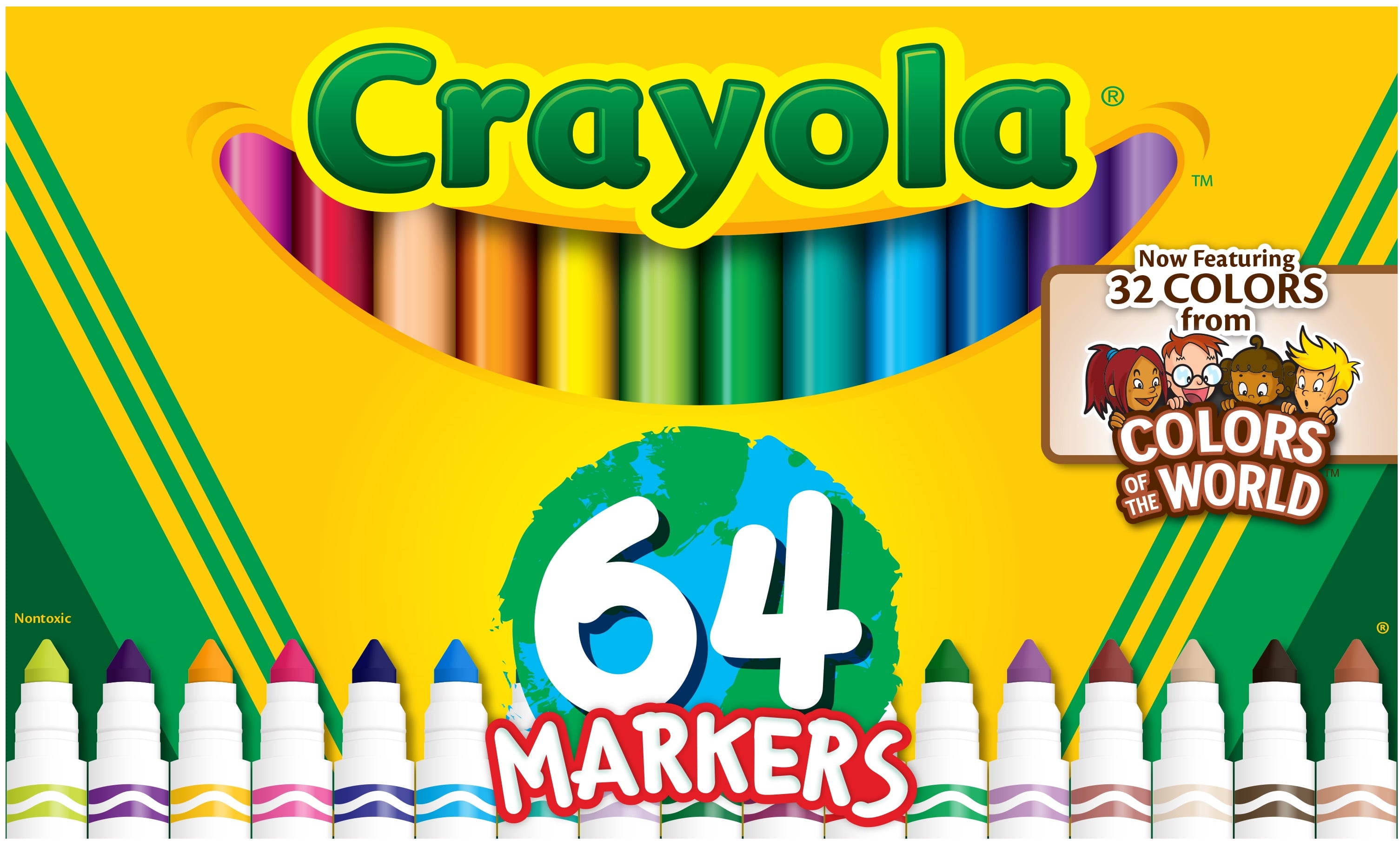 Crayola Broad Line Markers with Colors of The World, 64 Ct, Back to School Supplies, Child