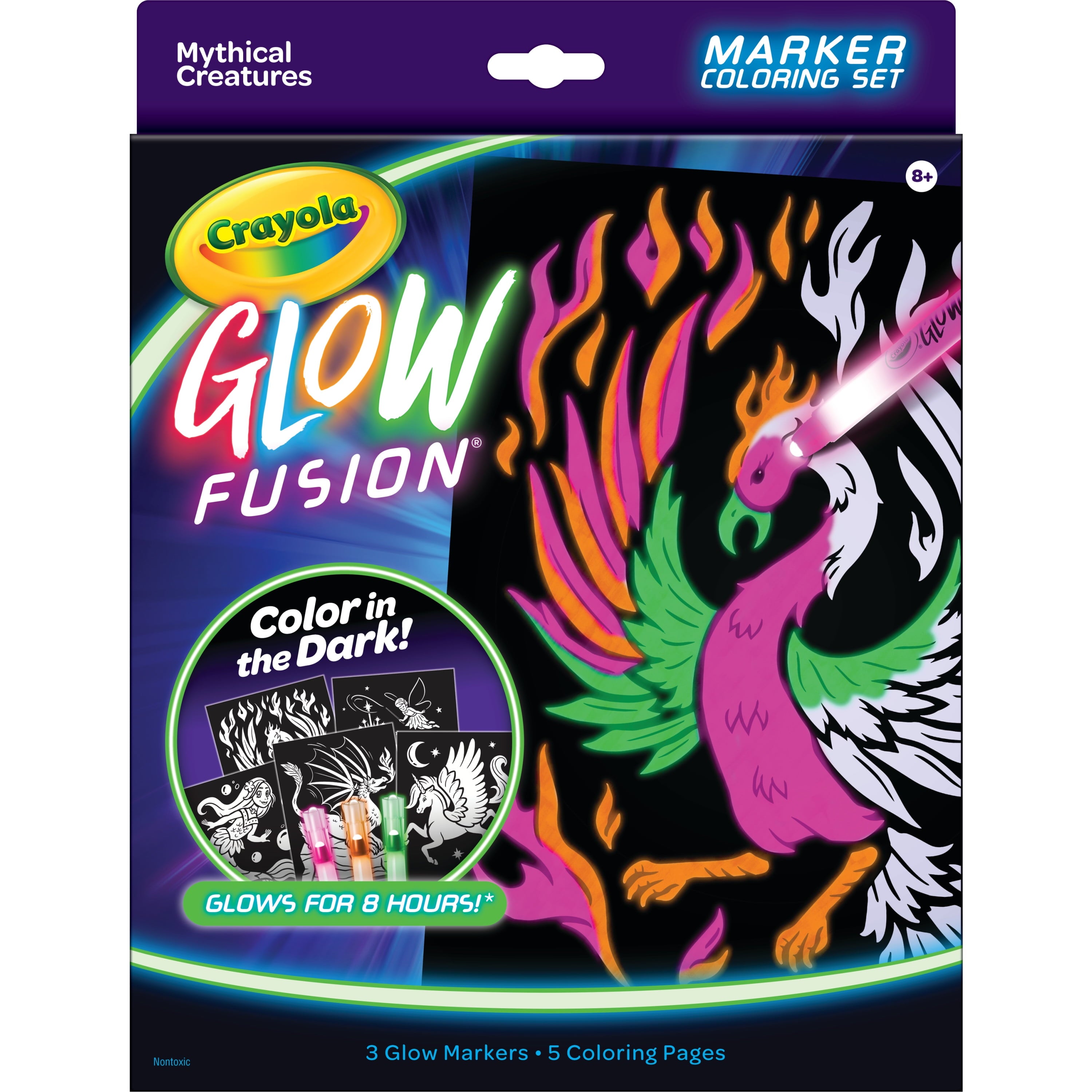 Crayola Glow Fusion Mythical Creatures, Glow in The Dark Coloring Set, Dragon Craft Set, Gift for Boys and Girls