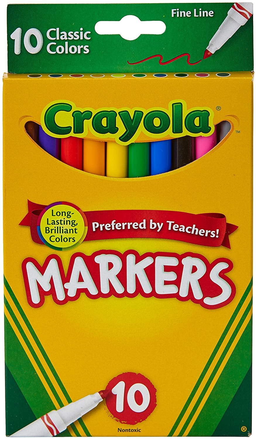 Crayola Line Markers, Fine Point, Assorted Colors, 10 Count