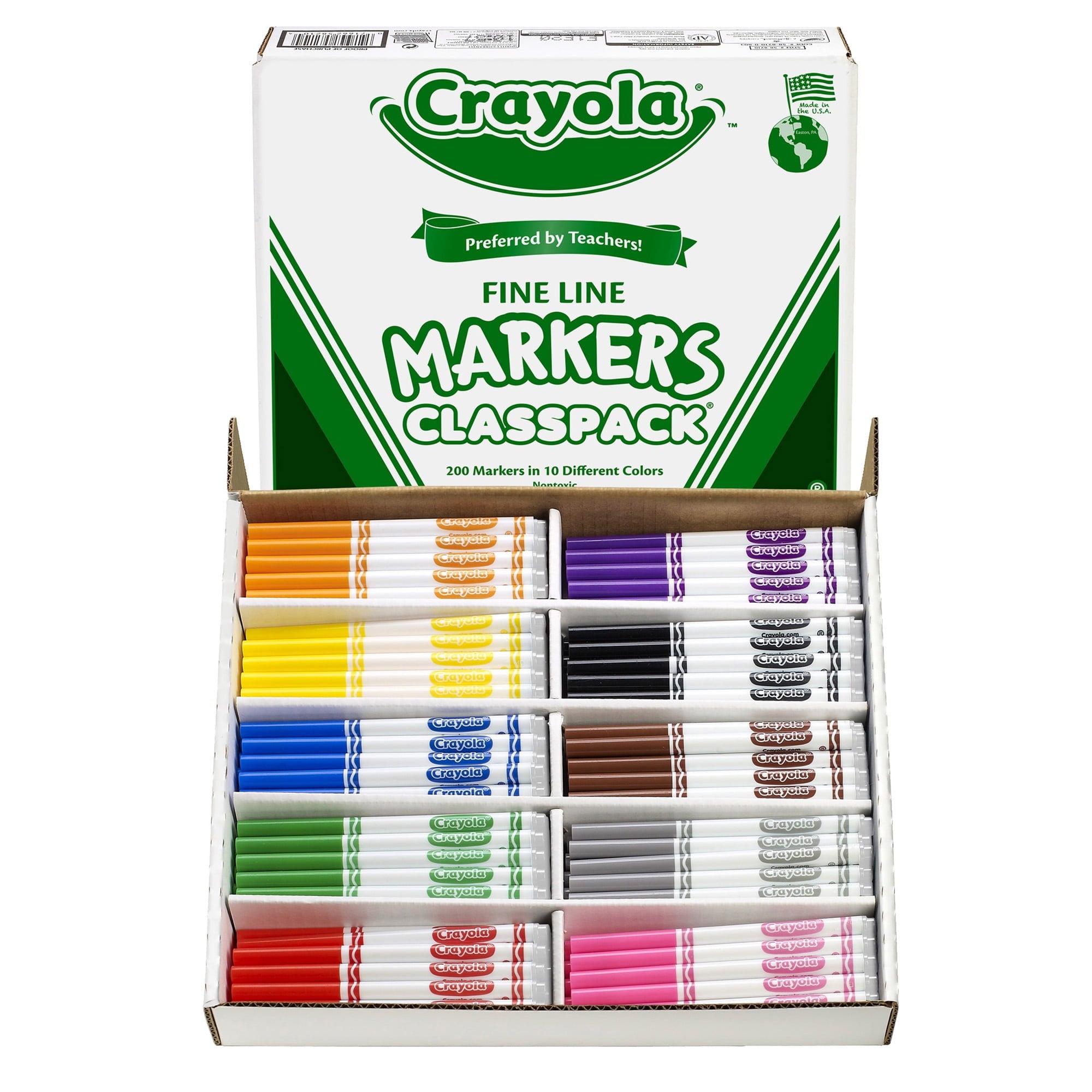 Crayola® Non-Washable Classpack Markers, Fine Point, 10 Colors, Pack of 200