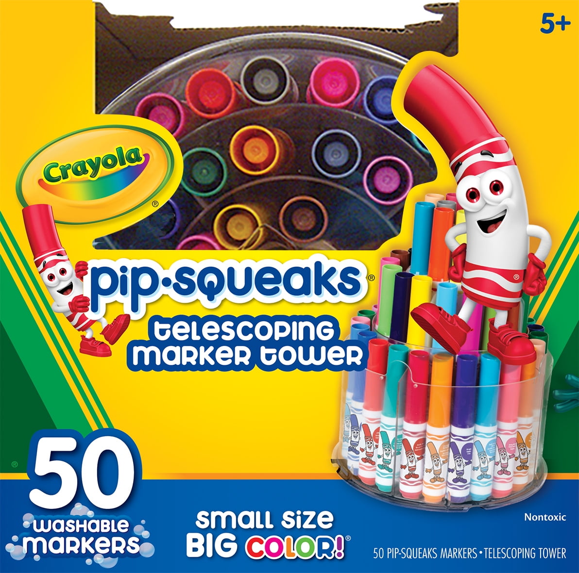 Crayola Pip Squeaks Marker Tower, Assorted Colors, 50 Washable Markers, Toys for Kids