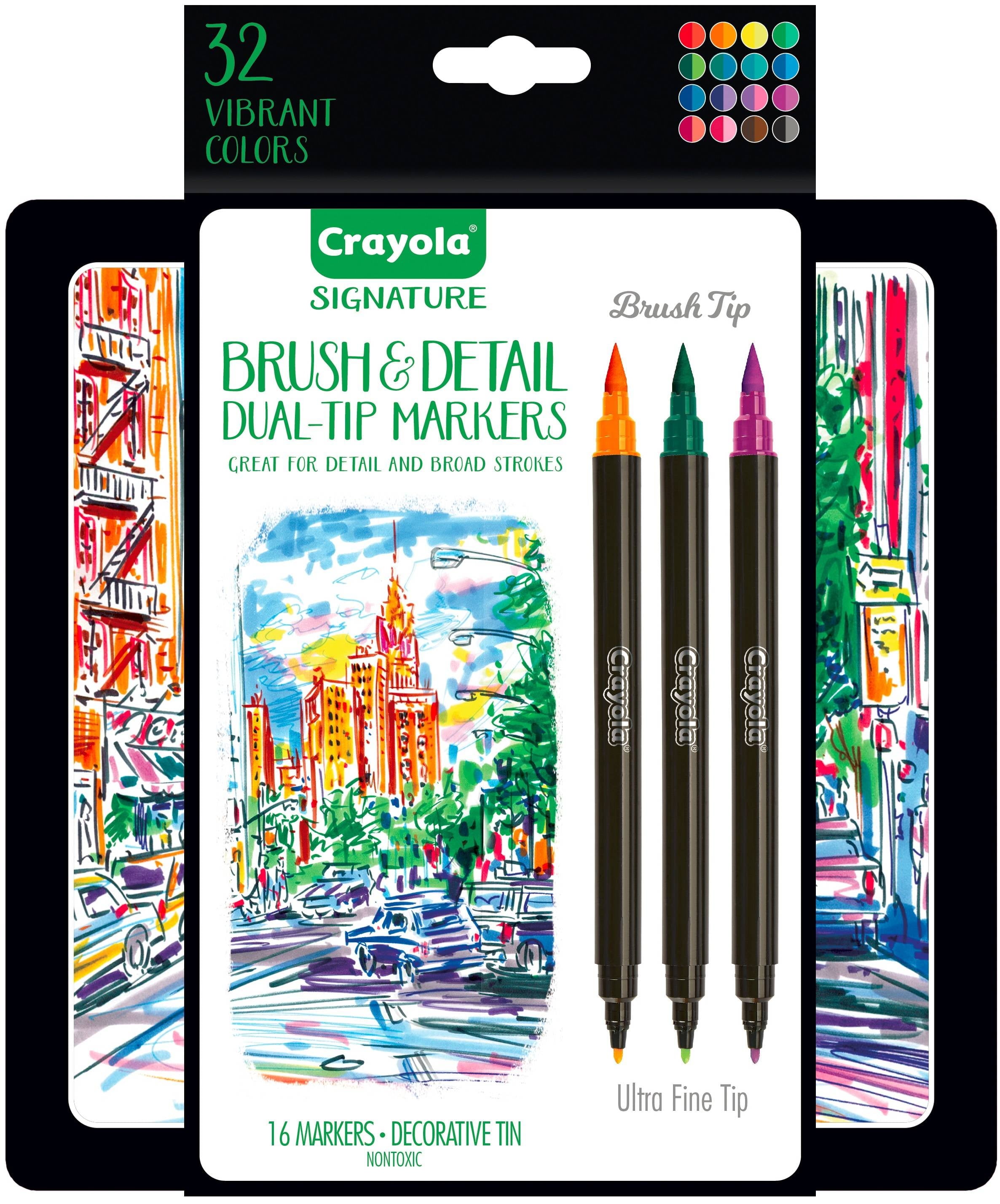 Crayola Signature Brush & Detail Dual-Tip Markers, 16 Ct, Art Supplies for Teens, Adult Coloring