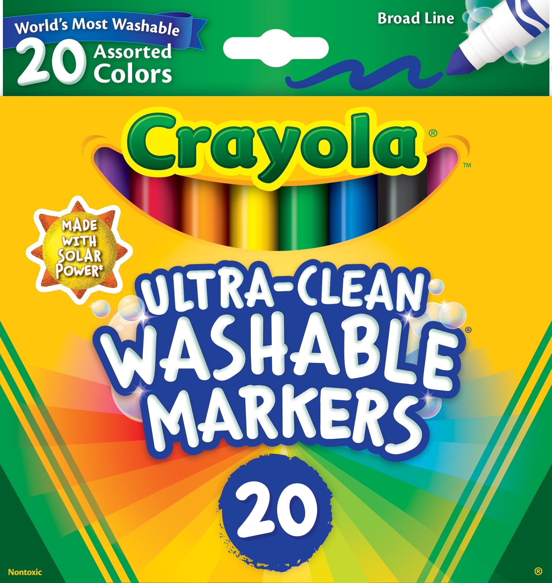 Crayola Ultra-Clean Washable Broad Line Markers, 20 Ct, Back to School Supplies, Classic Colors, Classroom Must Haves