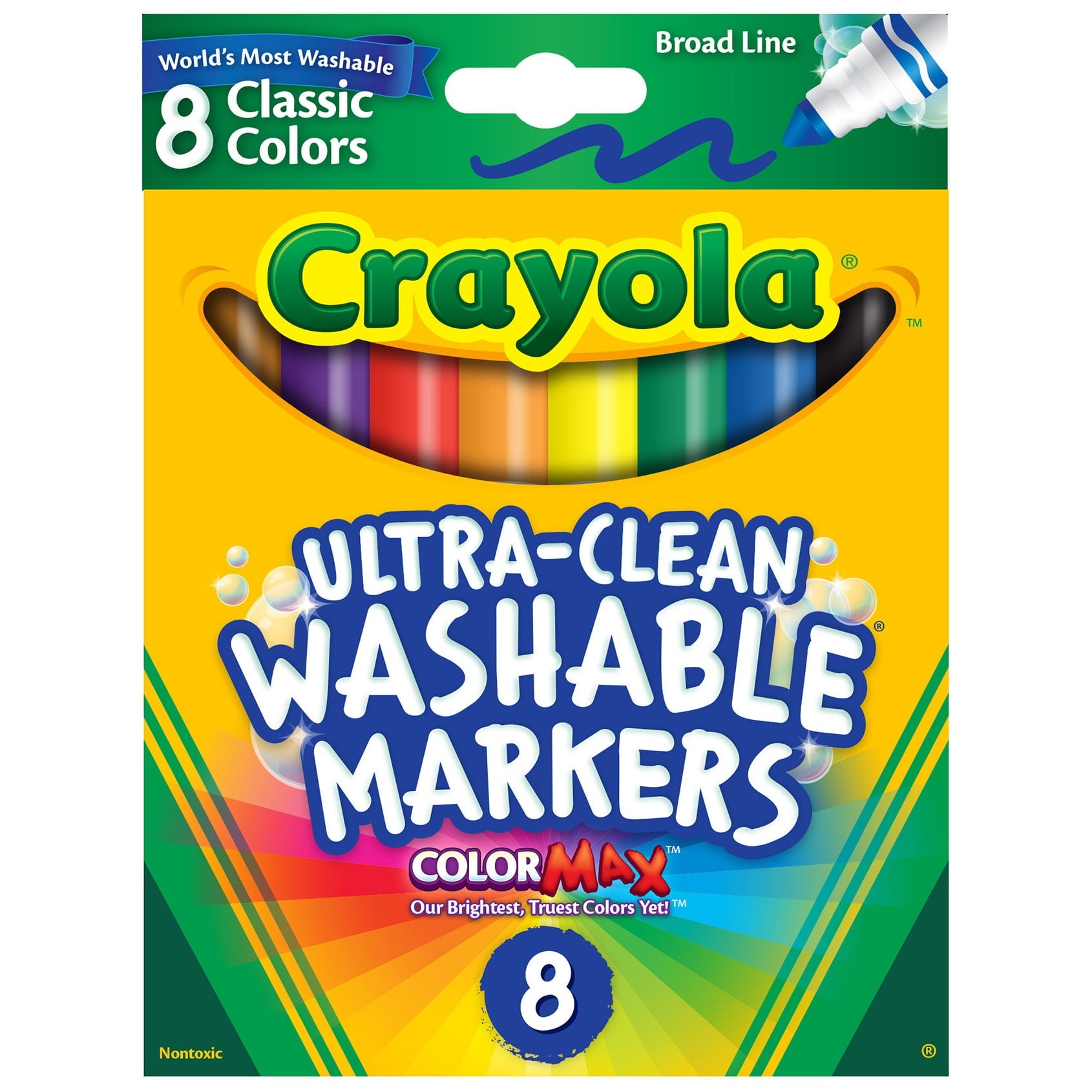 Crayola Ultra-Clean Washable Markers, Broad Point, Assorted Colors, 8 Count