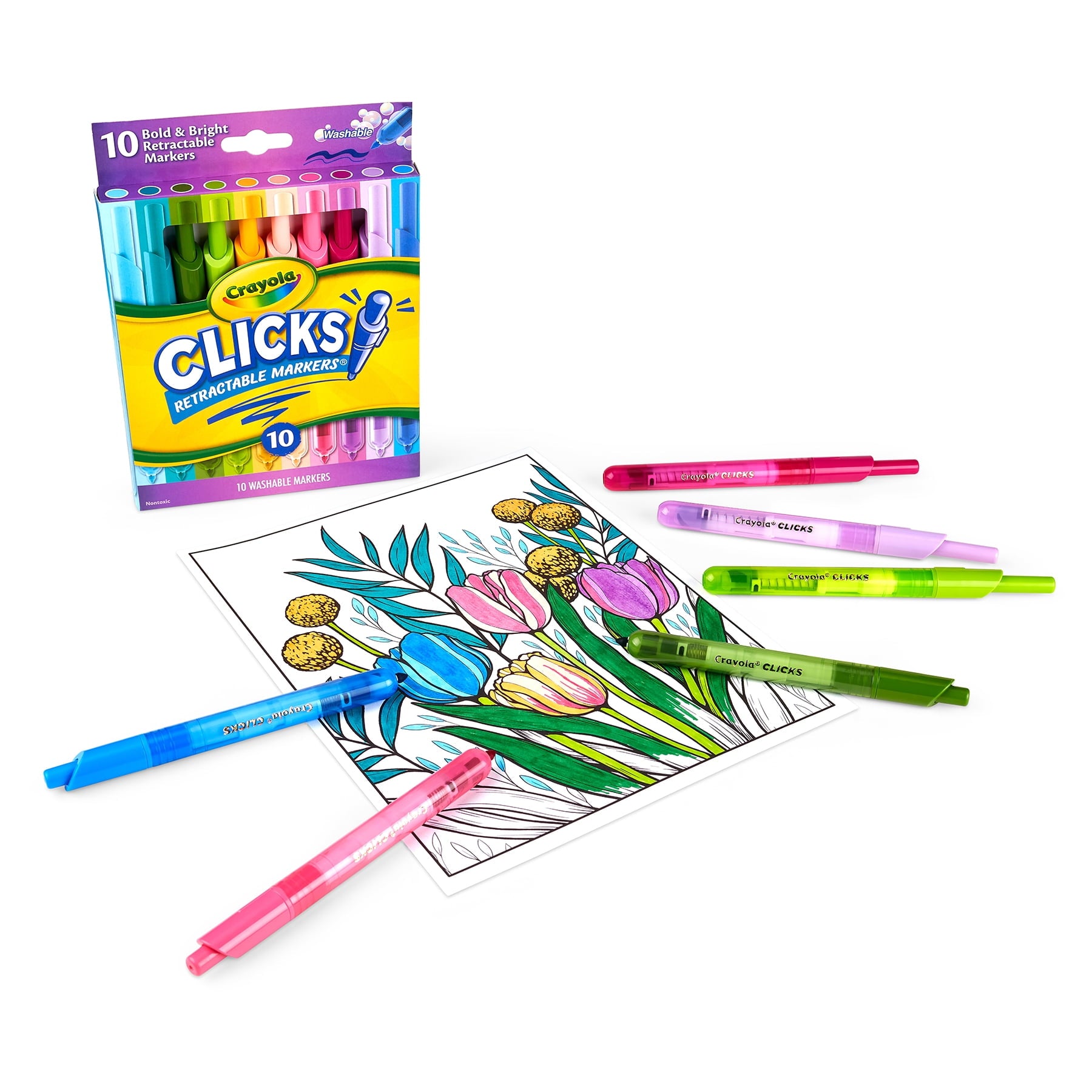 Crayola Washable CLICKS Retractable Markers, Bold/Bright Colors, 10 Count