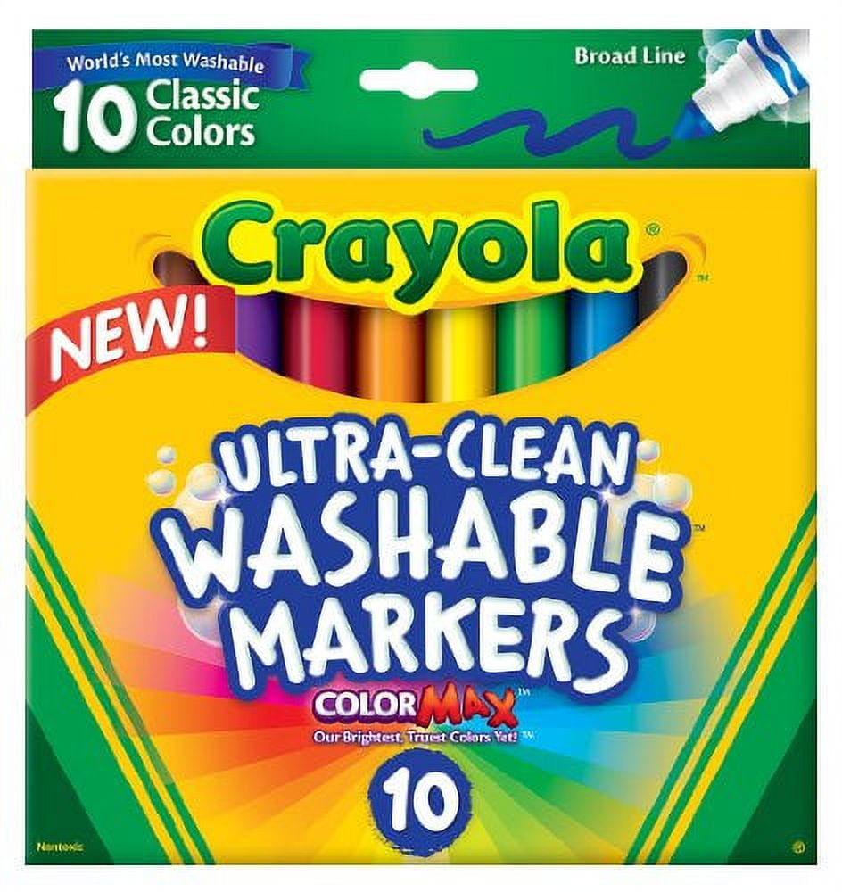 Crayola Washable Markers, Broad Point, Assorted Colors, 10 Count