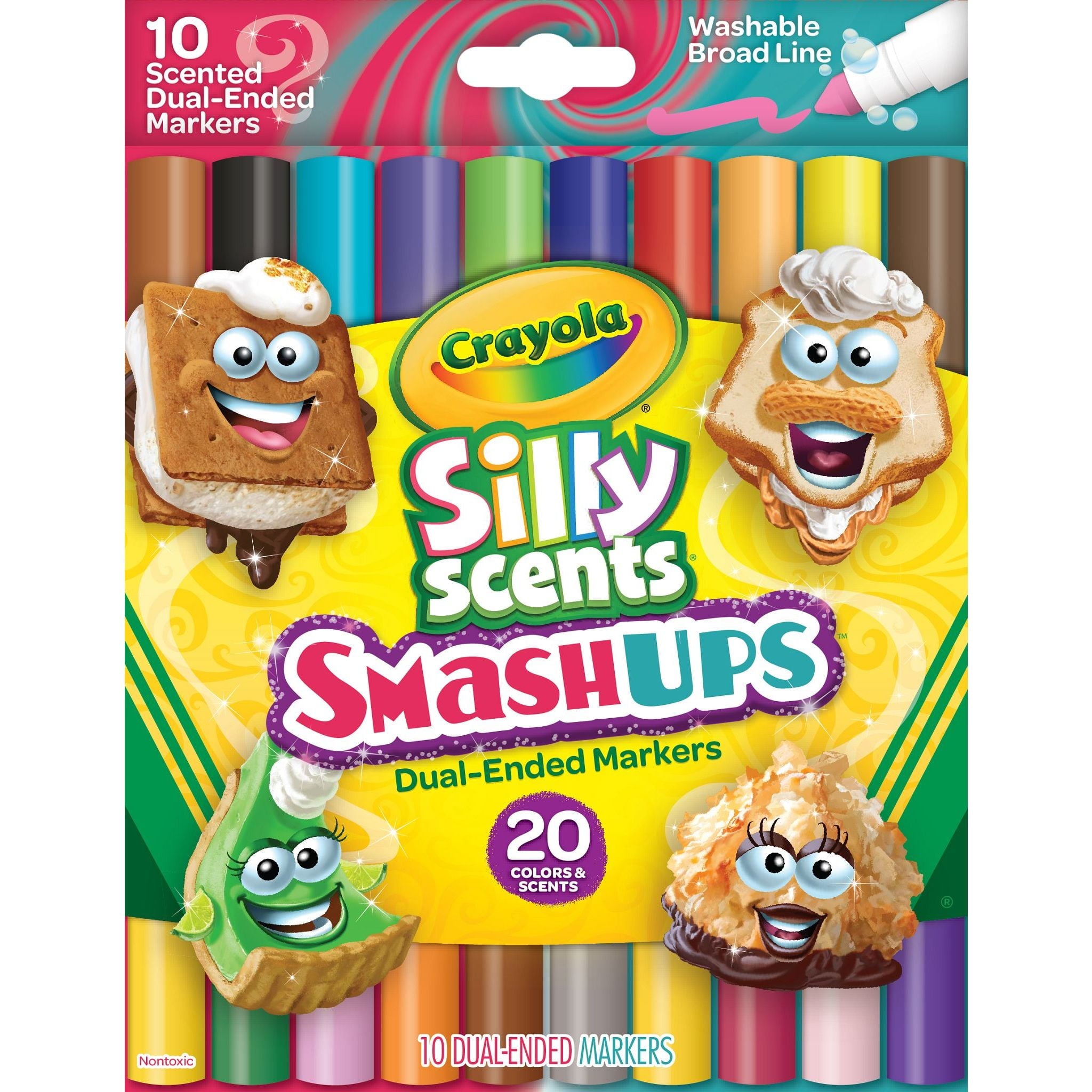 Crayola Washable Silly Scents Markers, Broad Line Markers, Smash Ups, Sweet Scented School Supplies, 20 Colors, Gifts for Kids