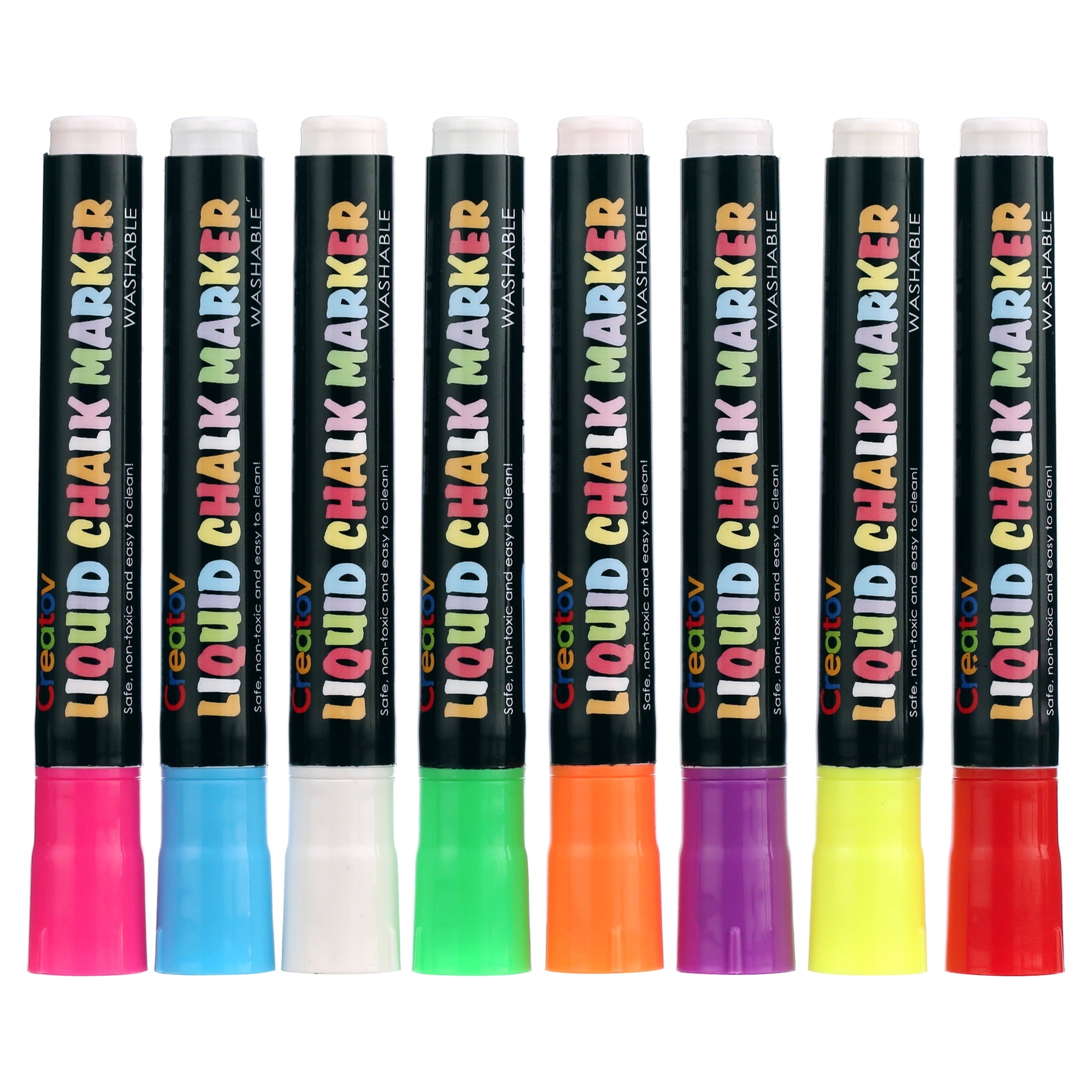 Creatov Liquid Chalk Washable Markers, 8 Colors, Neon & White, Safe & Easy to Use, Non-Toxic