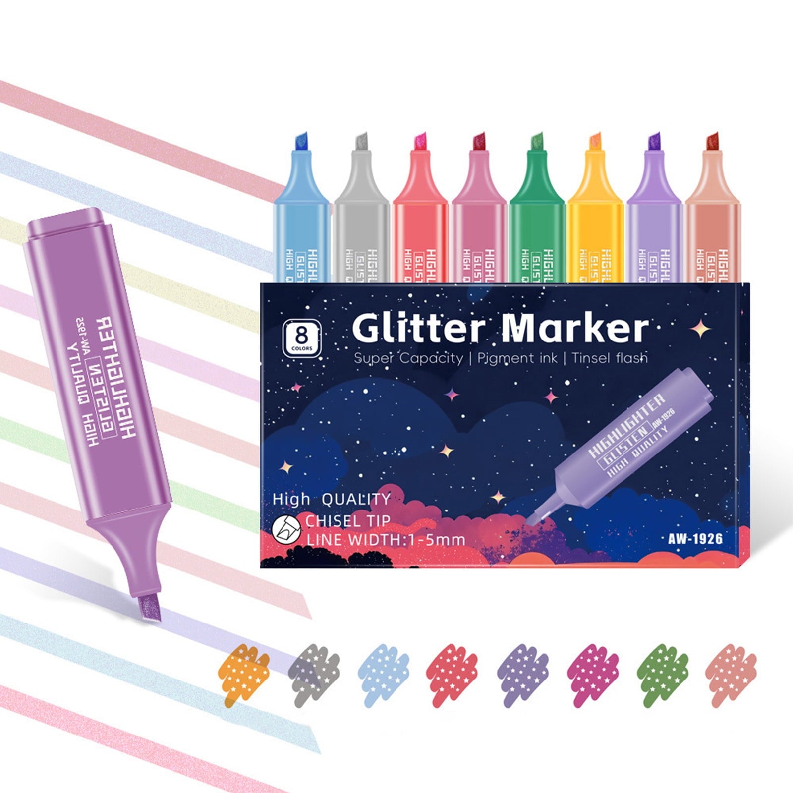 DAMAI Glitter Markers,Glitter Color Highlighter Key Marker Pen,8 Colors Optional Head Glitter,Bright Shiny Markers For Take Notes Diary And Planner Decoration(5 ml)