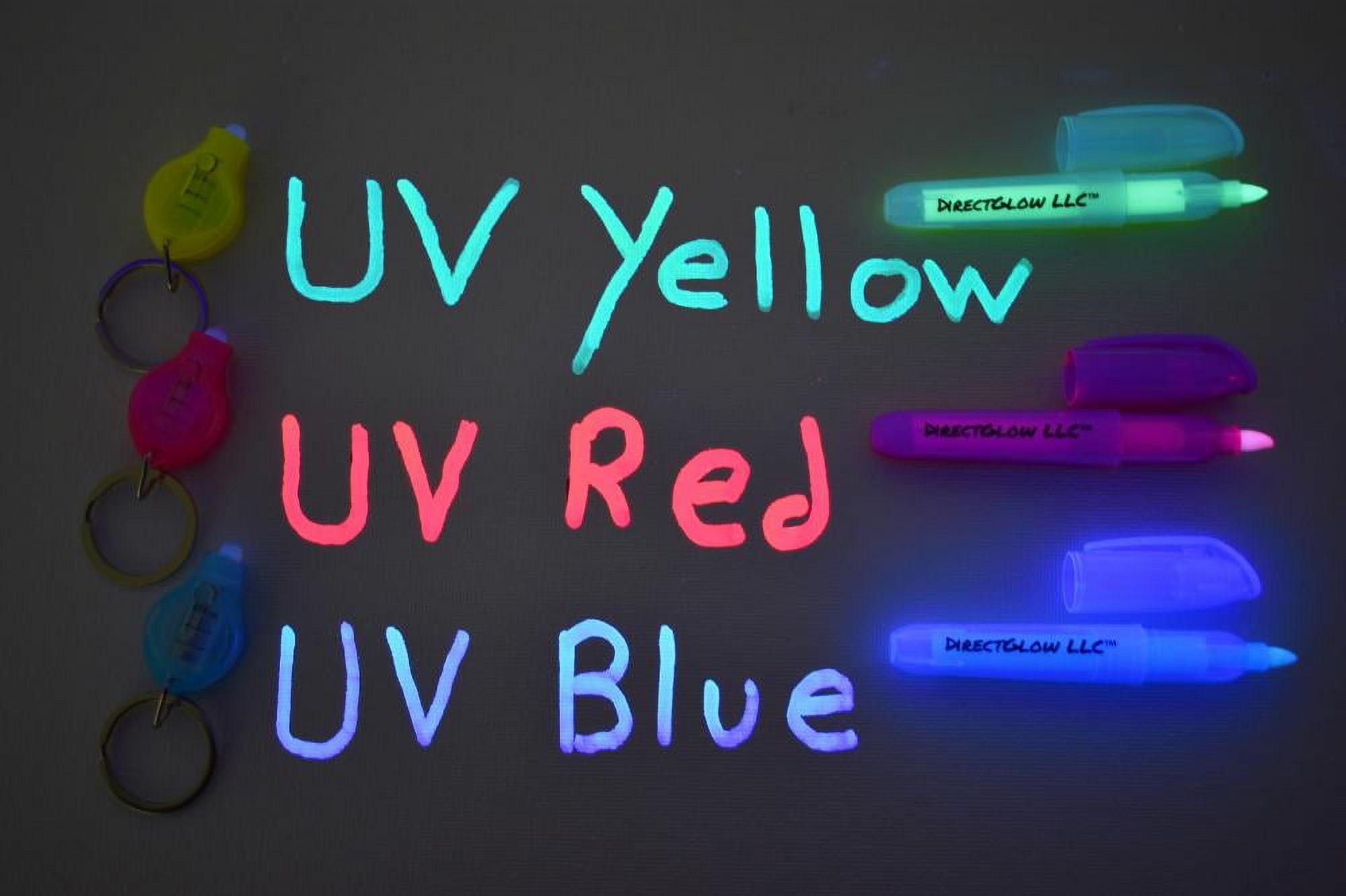 DirectGlow Set of 3 Invisible UV Blacklight Ink Marker Blue Red Yellow with UV Lights