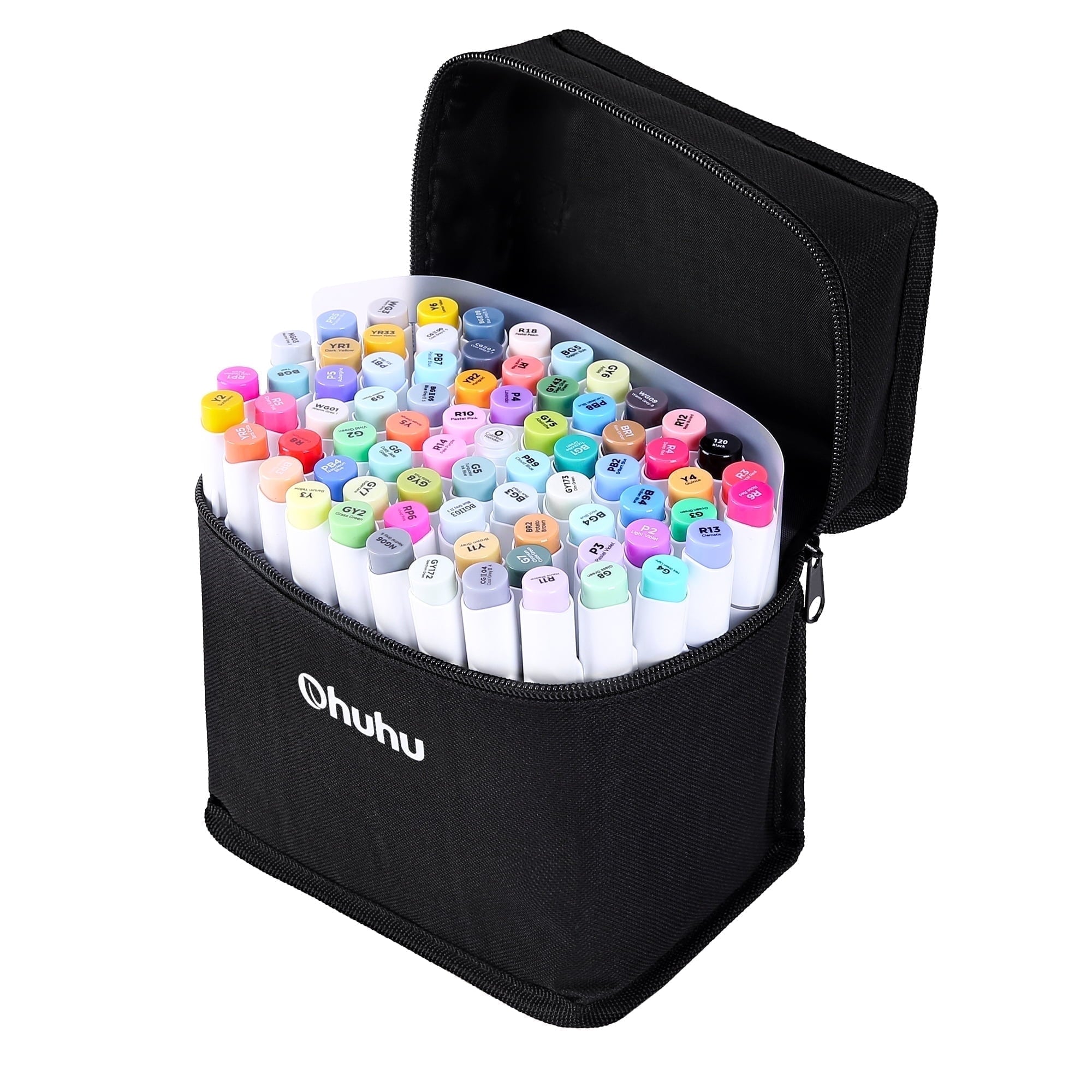 Dual Tips Ohuhu 72-Color Brush & Chisel Tips Alcohol Based Markers with Carrying Case