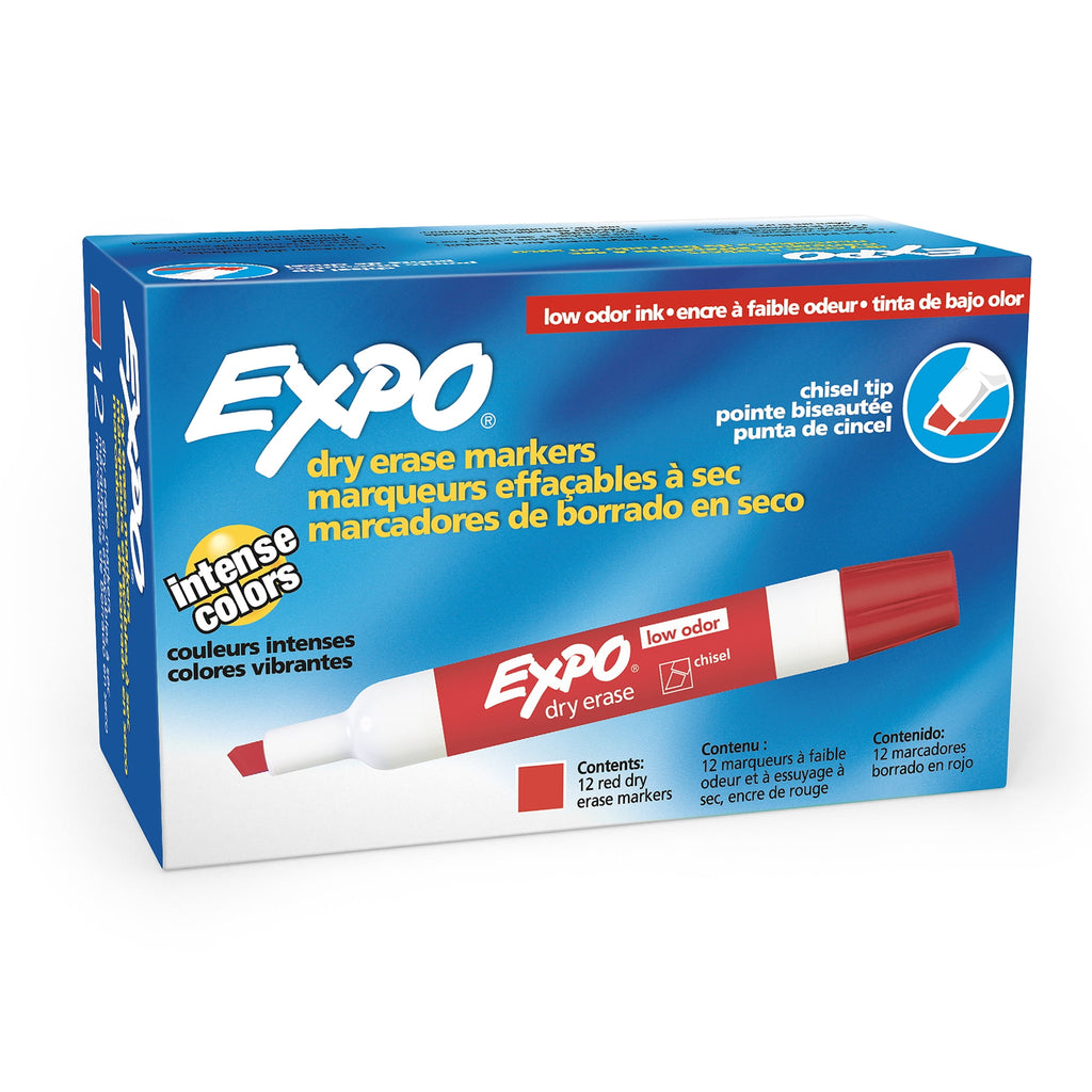 EXPO Low Odor Dry Erase Chisel Tip Markers, Red, 12 Count