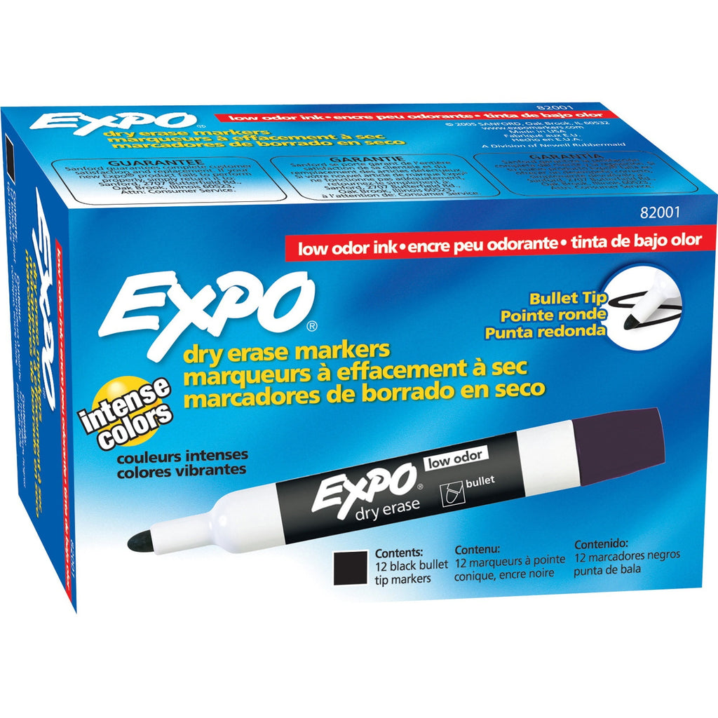 EXPO Low Odor Dry Erase Marker, Bullet Tip, Black, Dozen