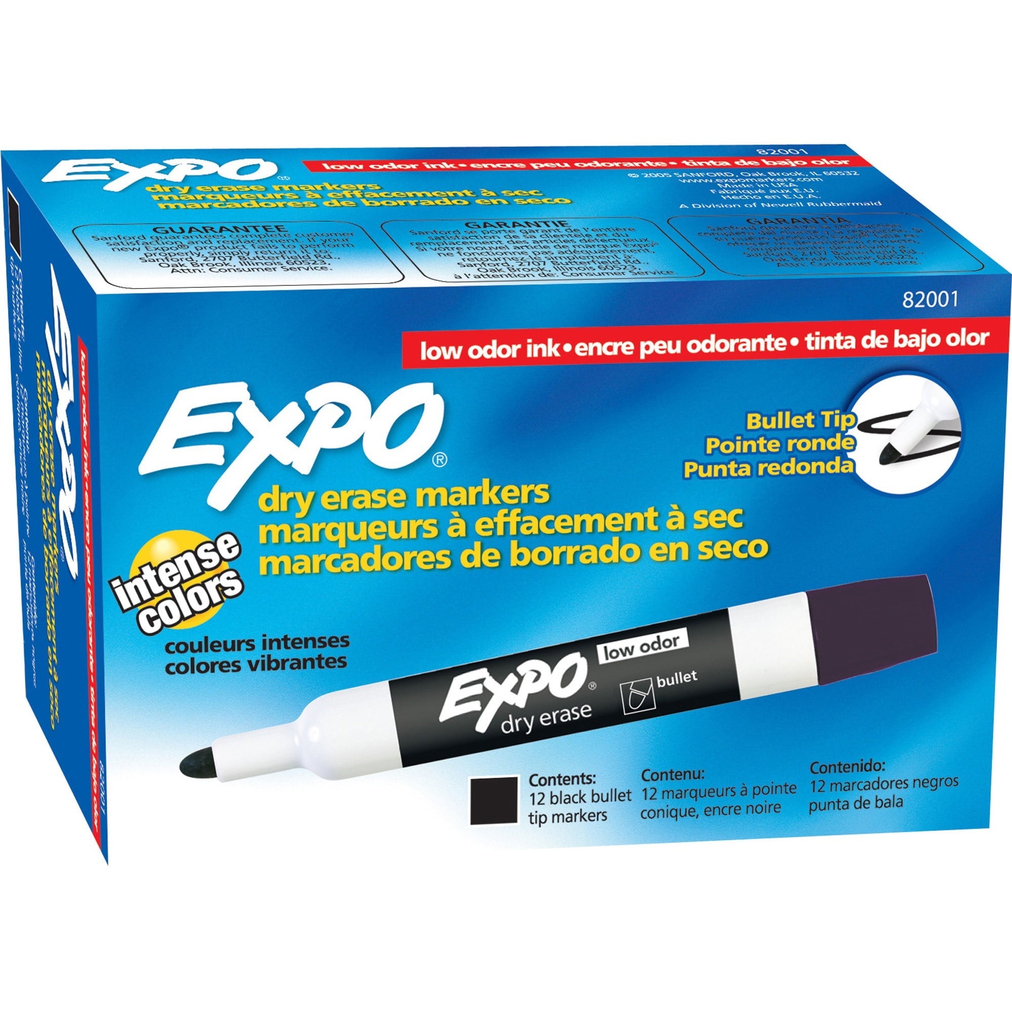 EXPO Low Odor Dry Erase Marker, Bullet Tip, Black, Dozen