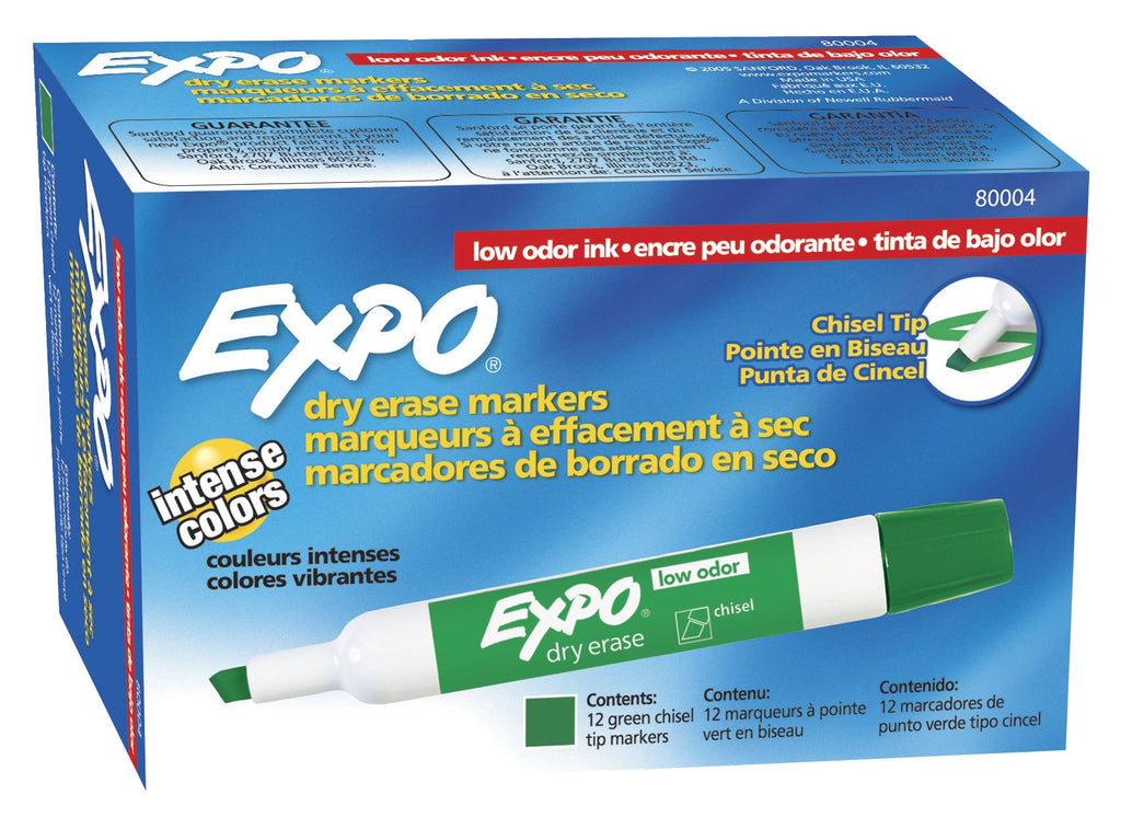 Expo Low Odor Dry Erase Markers, Chisel Tip, Green, 12 Count
