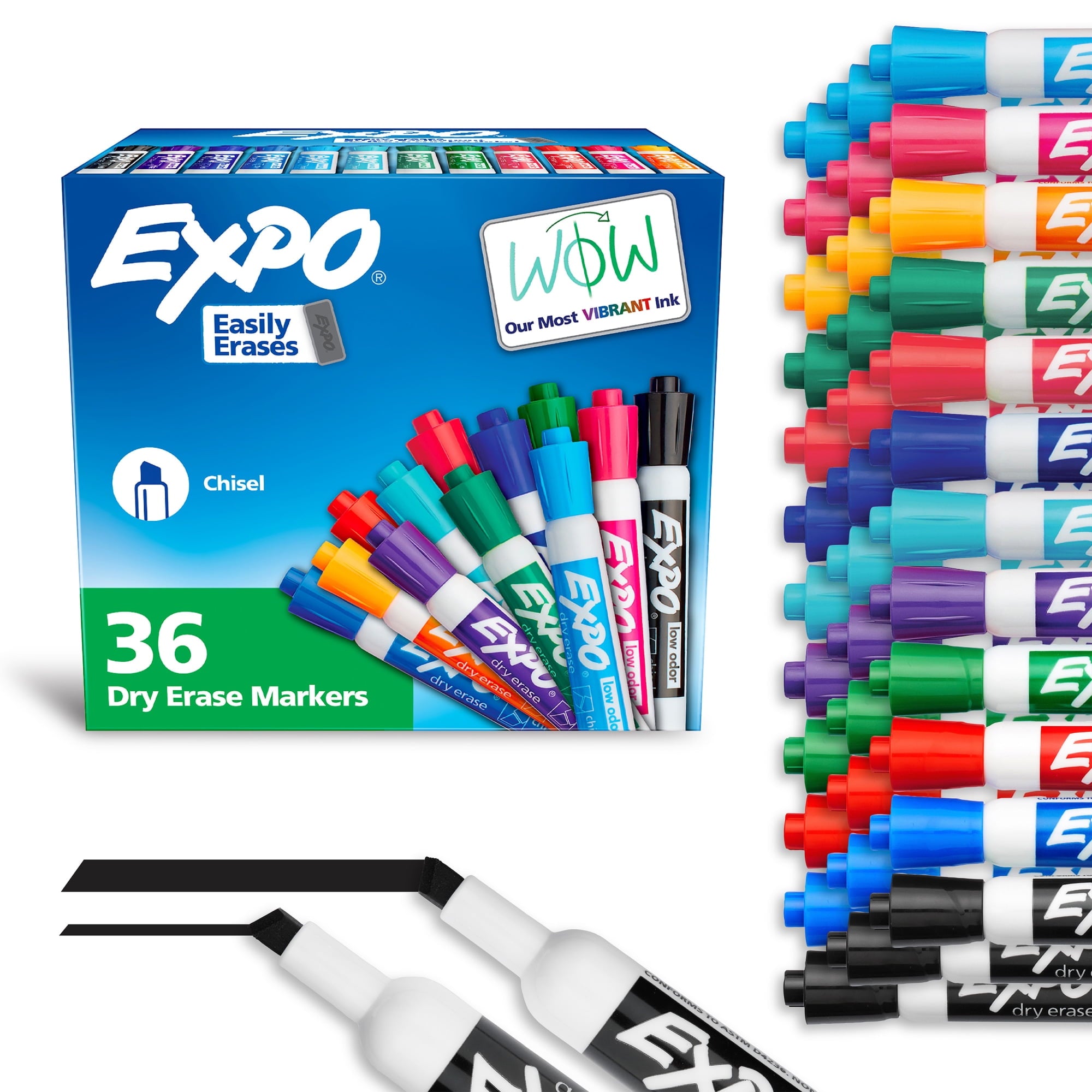 Expo Low-Odor Dry Erase Chisel Tip Markers - Chisel Marker Point Style - Assorted - 36 / Box