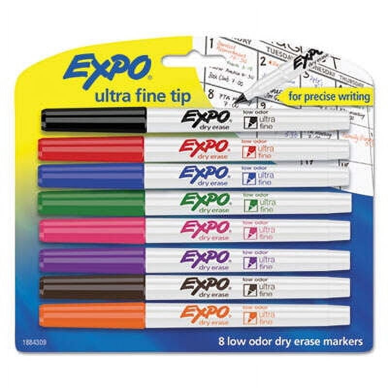 Expo Low-Odor Dry-Erase Marker, Extra-Fine Needle Tip, Assorted Colors, 8-Set