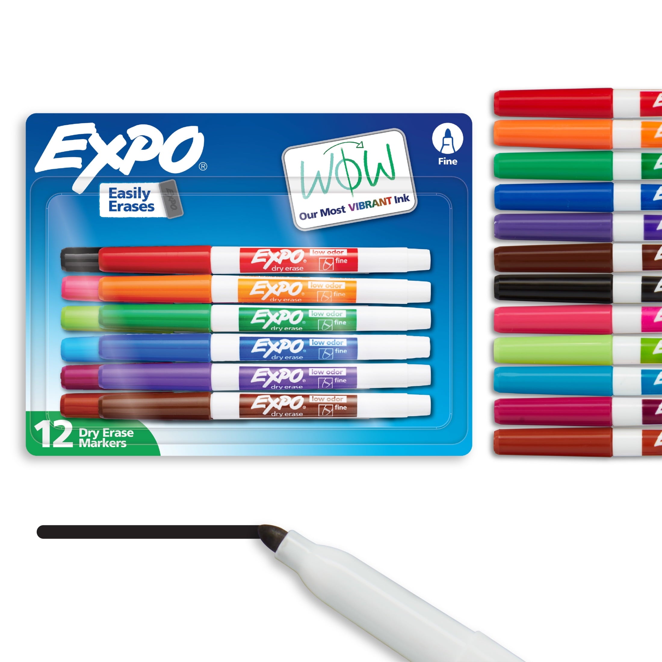 EXPO Dry Erase Markers, Fine Tip, Assorted Colors, 12 Count