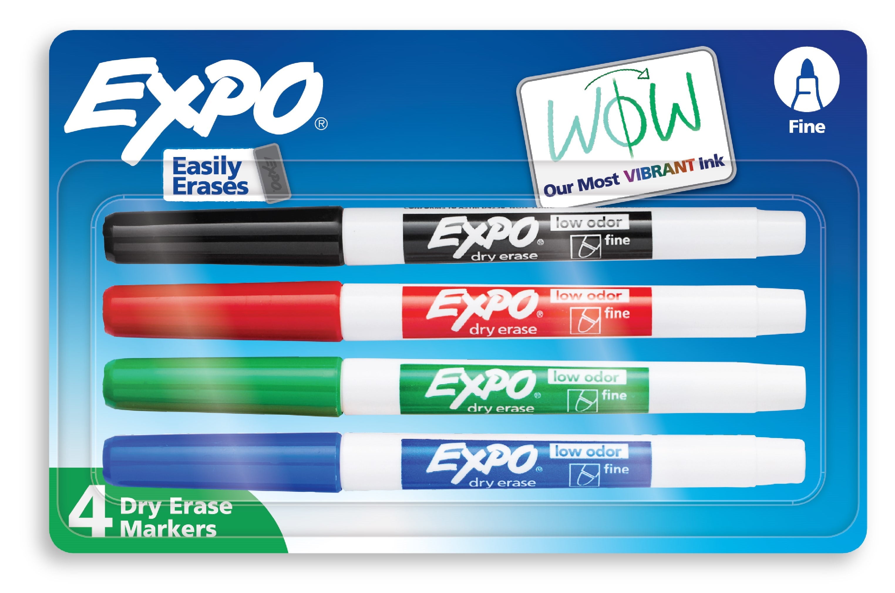 EXPO Dry Erase Markers, Fine Tip, Assorted Colors, 4 Count