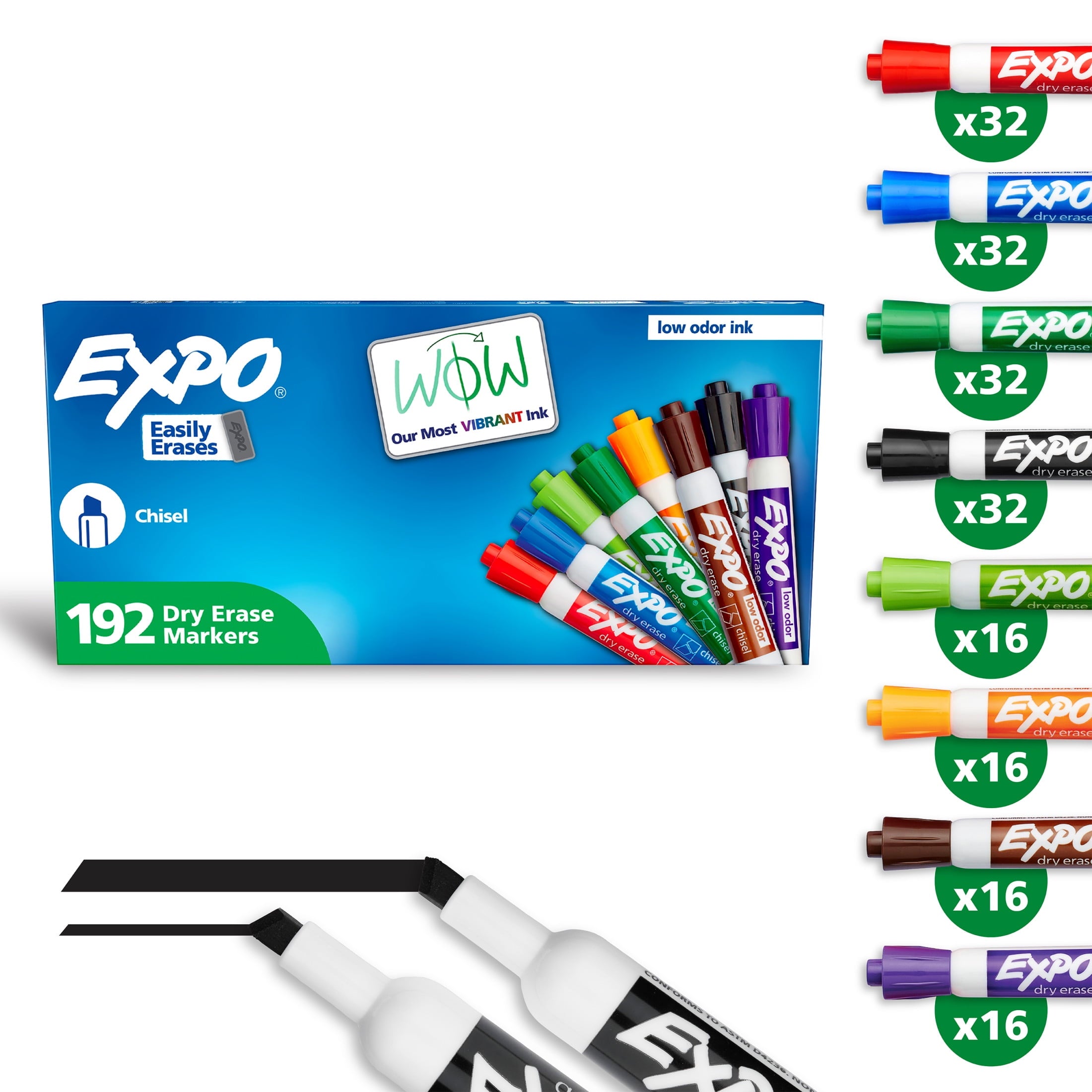 EXPO Dry Erase Markers, Chisel Tip, Assorted Colors, 192 Count