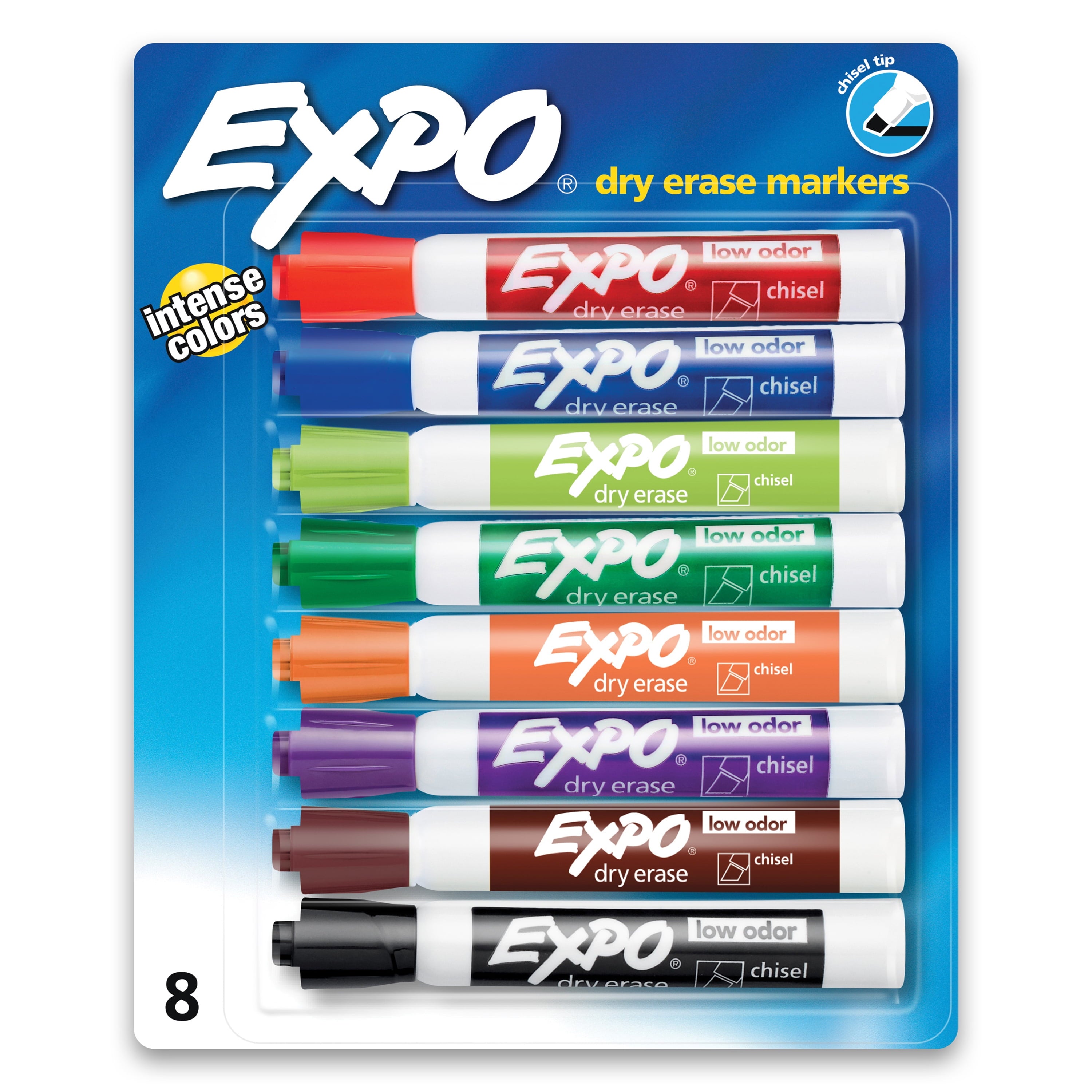 Expo Low Odor Dry Erase Markers, Chisel Tip, Assorted Colors, 8 Count