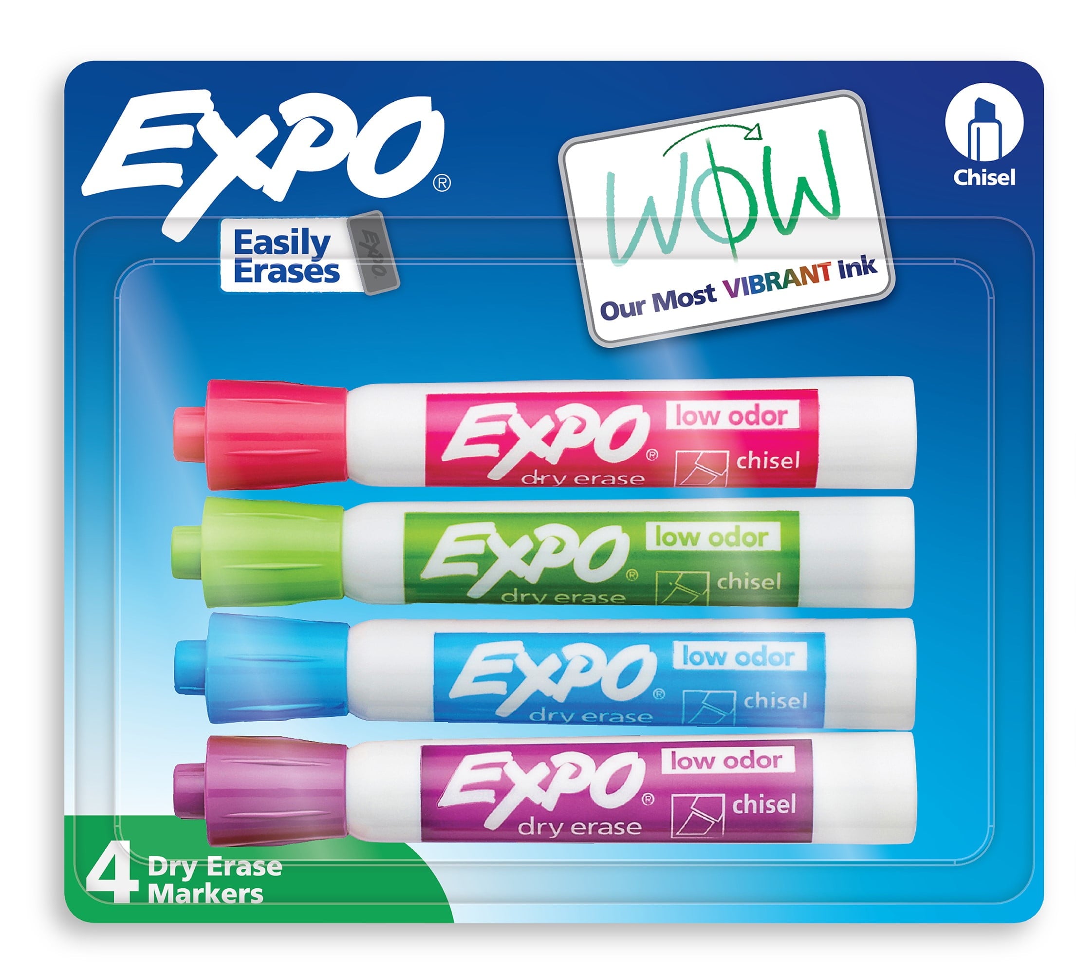 EXPO Dry Erase Markers, Chisel Tip, Assorted Tropical Colors, 4 Count