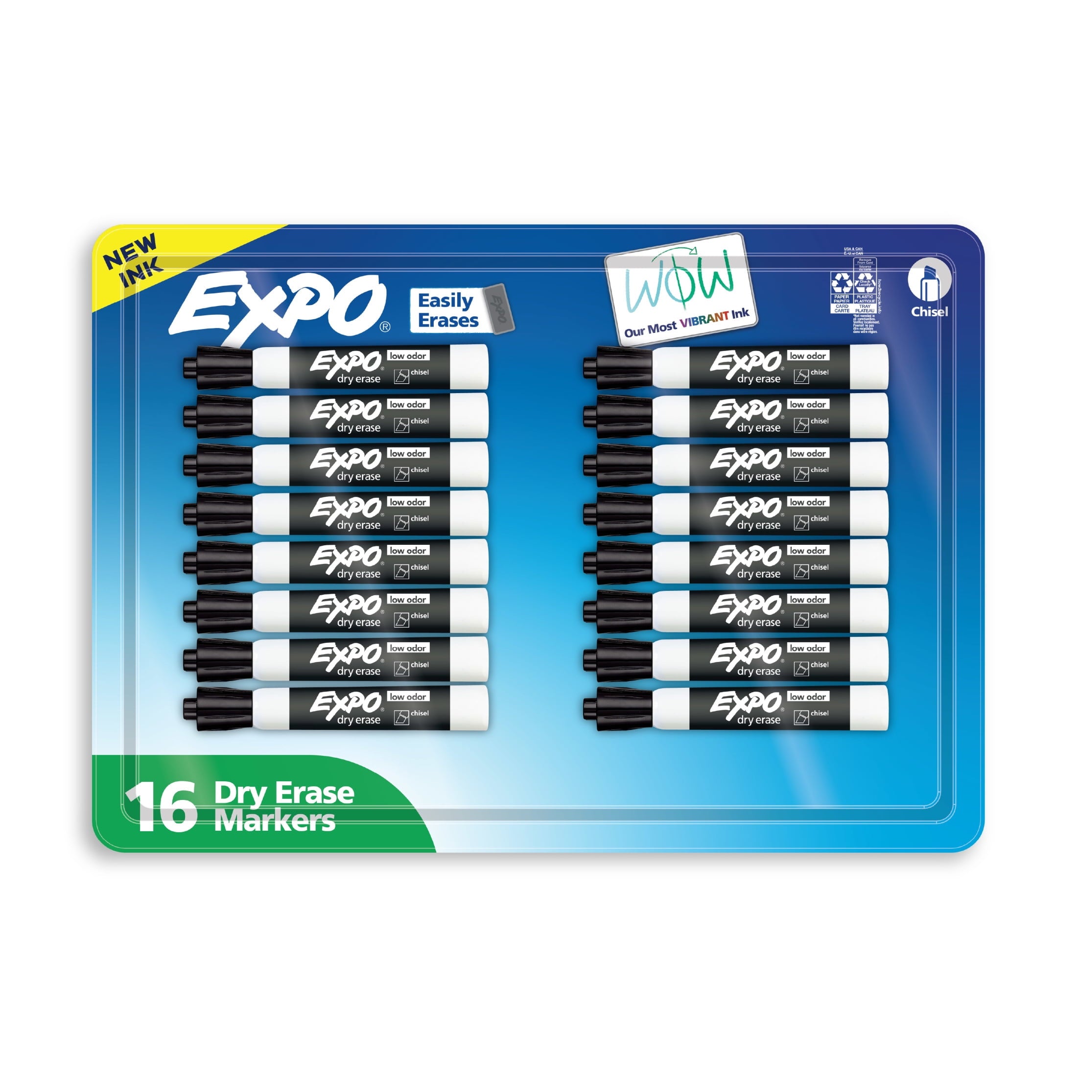 EXPO Dry Erase Markers, Black, Chisel Tip, 16 Count