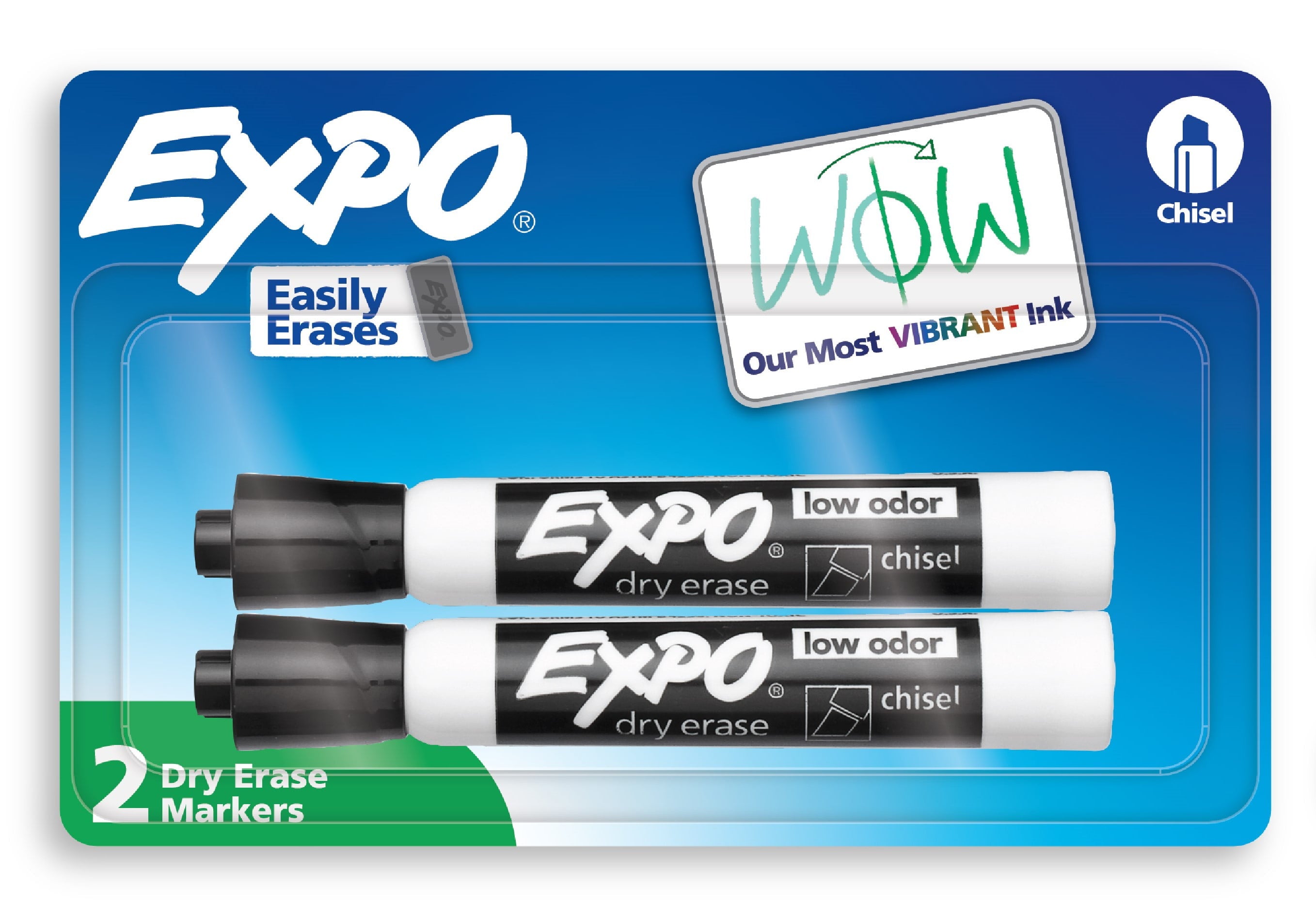 EXPO Dry Erase Markers, Chisel Tip, Black, 2 Count