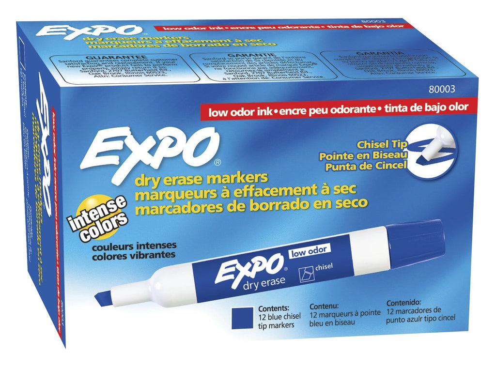 Expo® Low Odor Dry Erase Markers, Chisel Tip, Blue, 12 Count