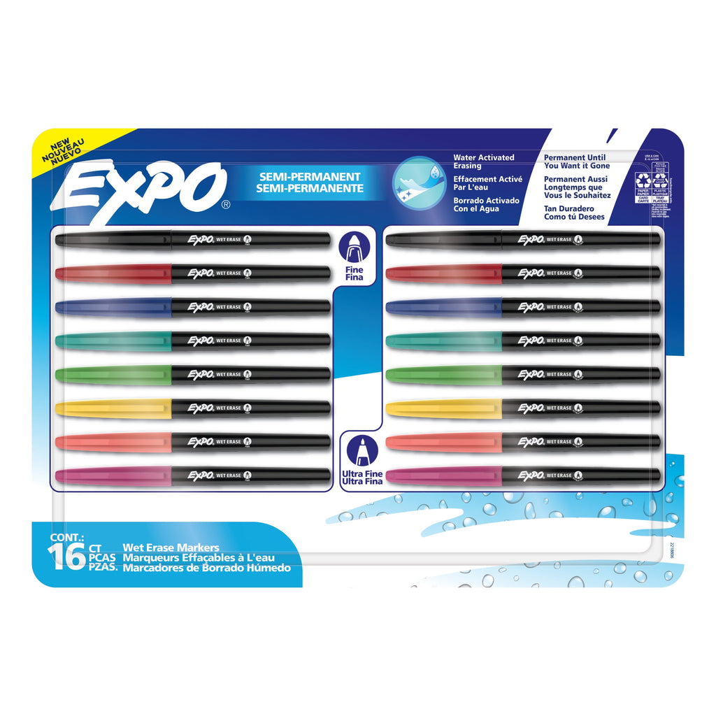 EXPO Wet Erase Markers, Assorted, Fine and Ultra-Fine Tips, 16 Count
