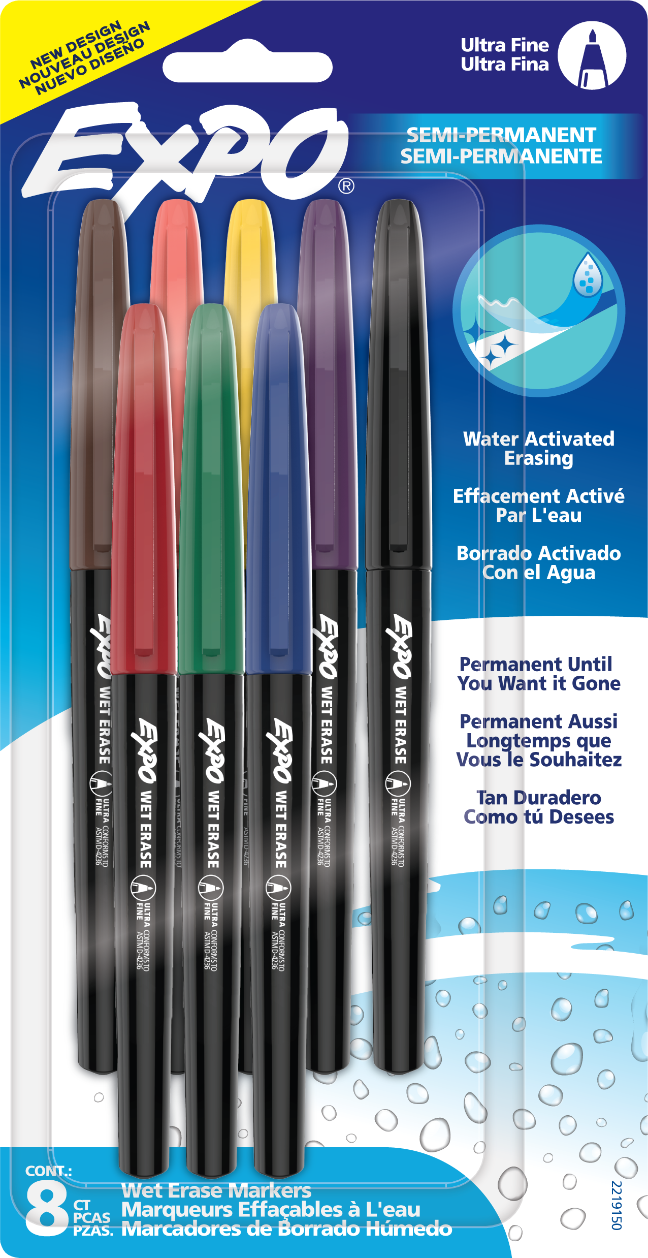Expo Wet Erase Markers, Semi-Permanent Markers, Assorted, Ultra Fine Tip, 8 Count