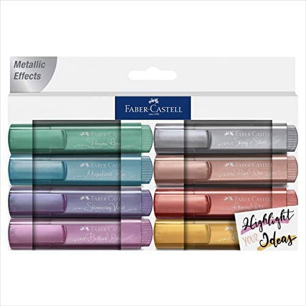 Faber-Castell Metallic Highlighter Set - Assortment of 8 Subtle Glitter Highlighter Markers - Note Taking and Journaling Supplies