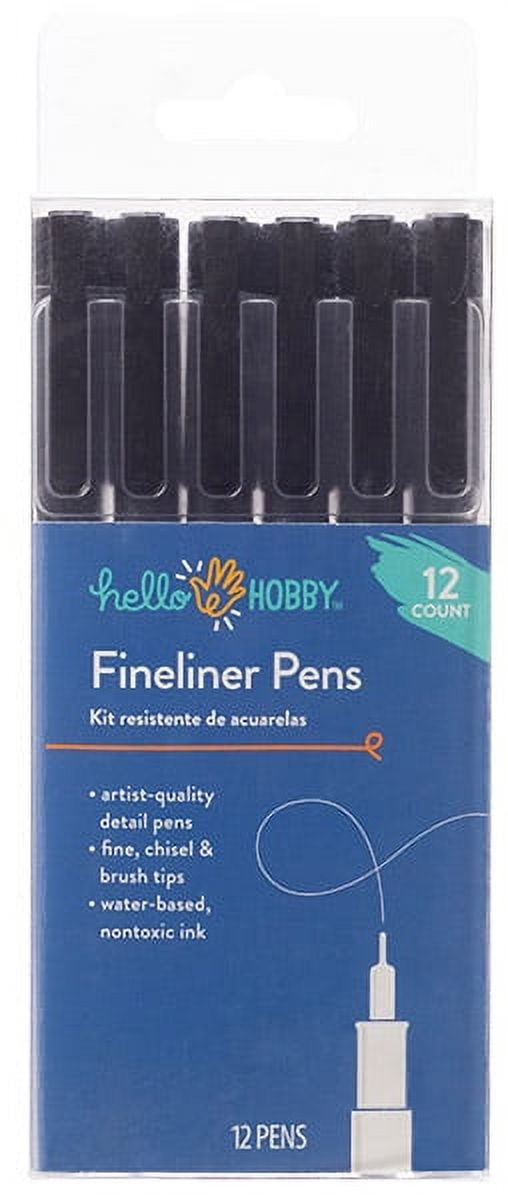 Hello Hobby Black Fine Line Marker Set, 12 Count Art Pens