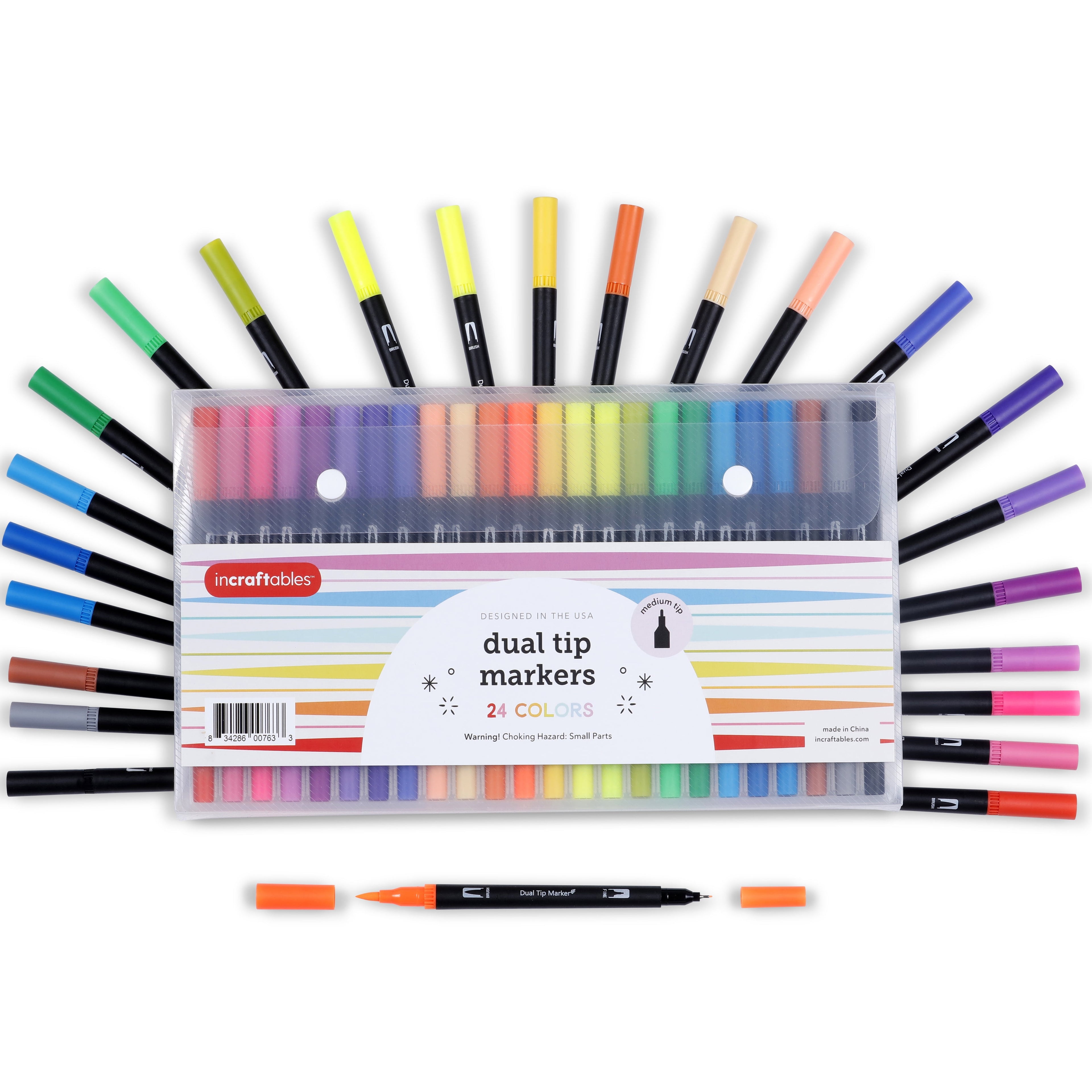 Incraftables Dual Tip Markers Set, 24 Colors, Fine Tip, No Bleed, Art Drawing Coloring