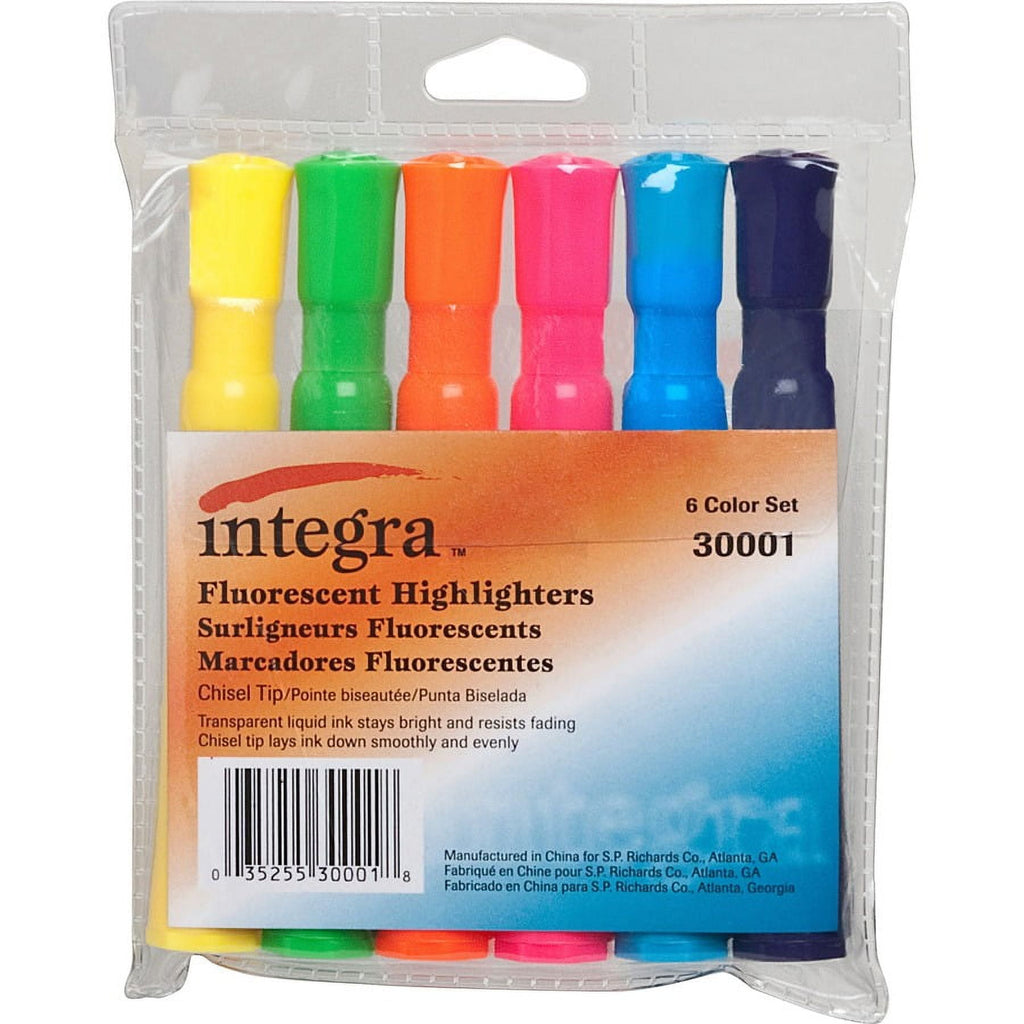 Integra Chisel Desk Liquid Highlighters - Chisel Marker Point Style - Assorted Water Based Ink - Assorted Barrel - 6 / Set | Bundle of 2 Sets