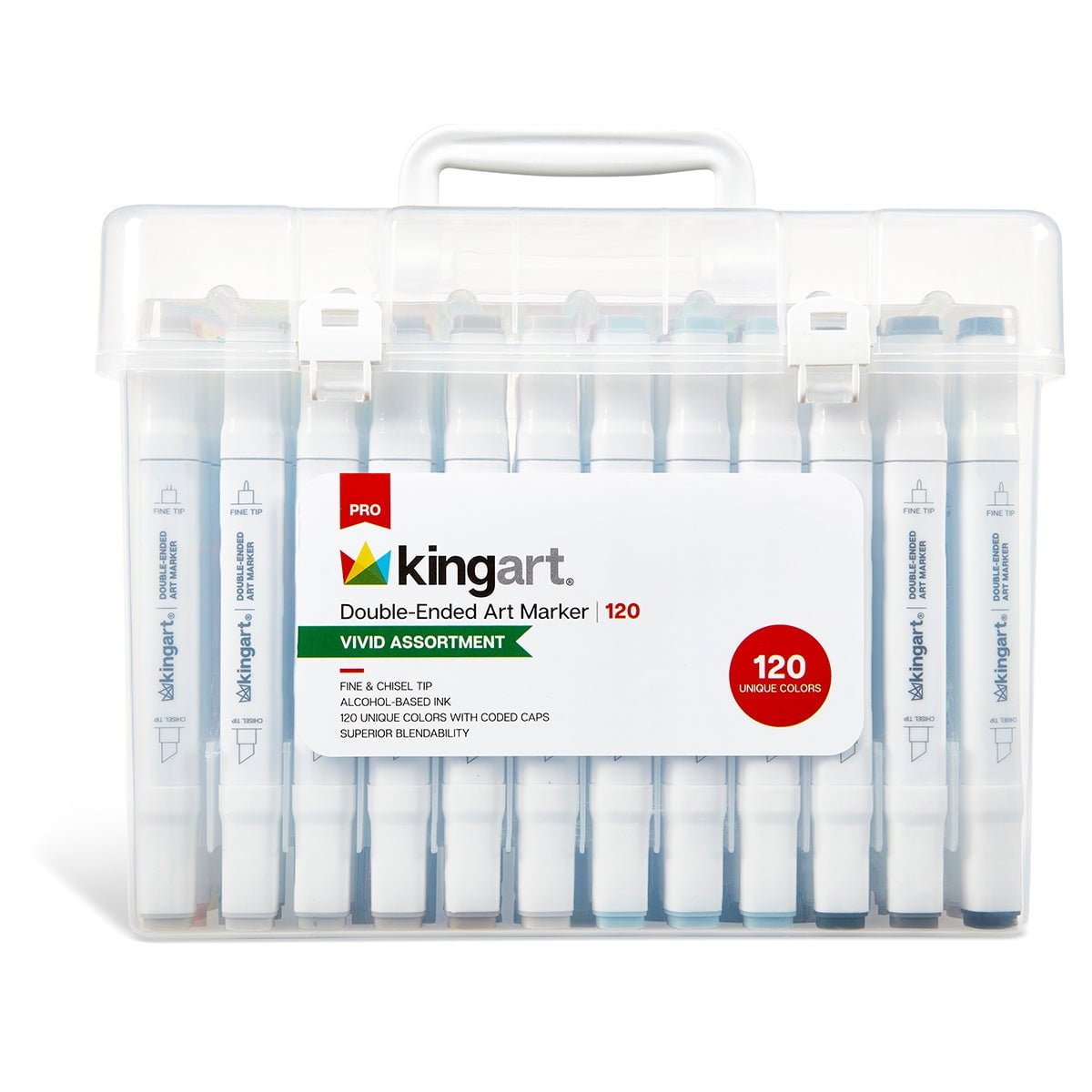 KINGART® 424-120 PRO Double-Ended Alcohol Ink Art Markers, 120 COLORS, Fine Poi