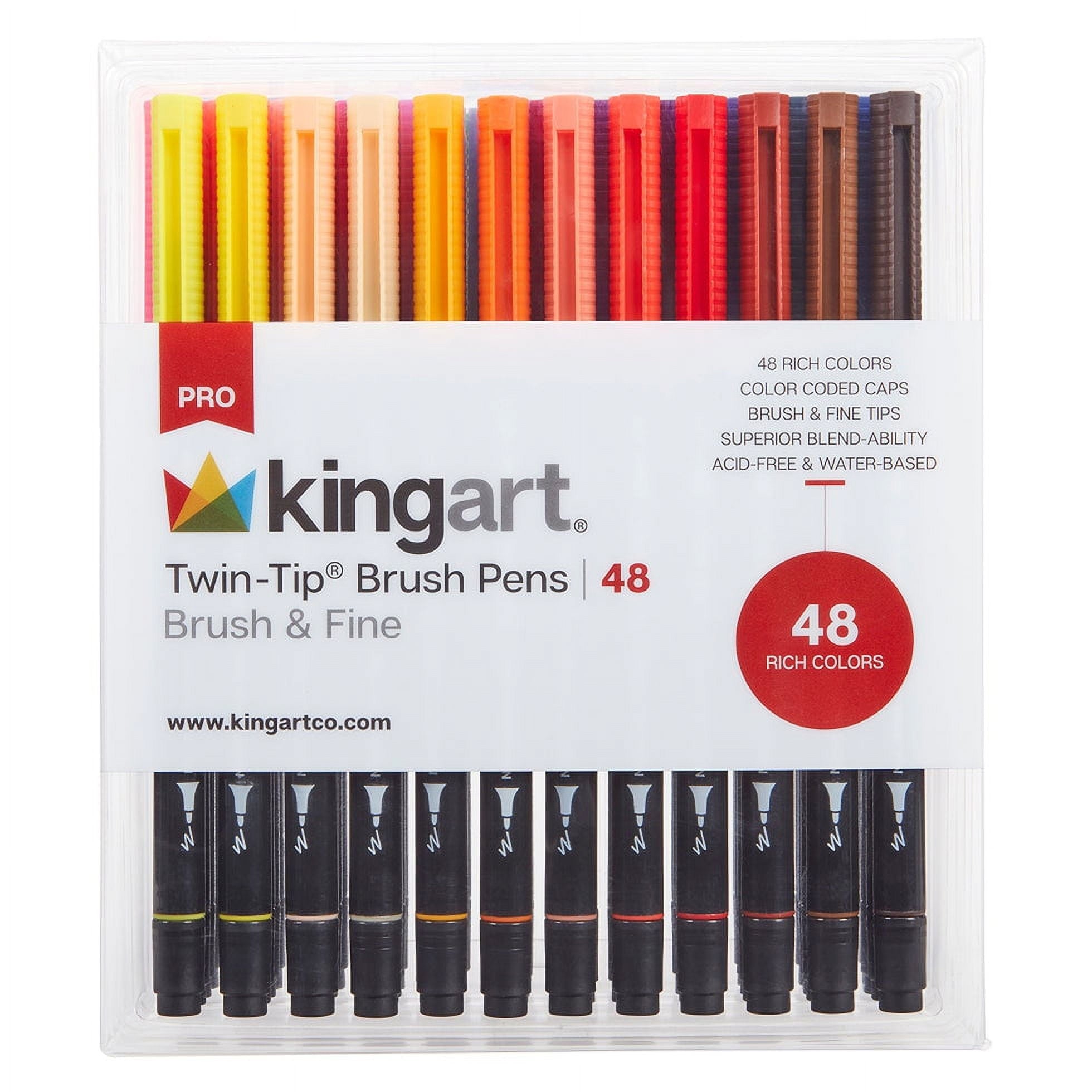 KINGART PRO Twin-Tip Brush Pen Art Markers, 48 Colors