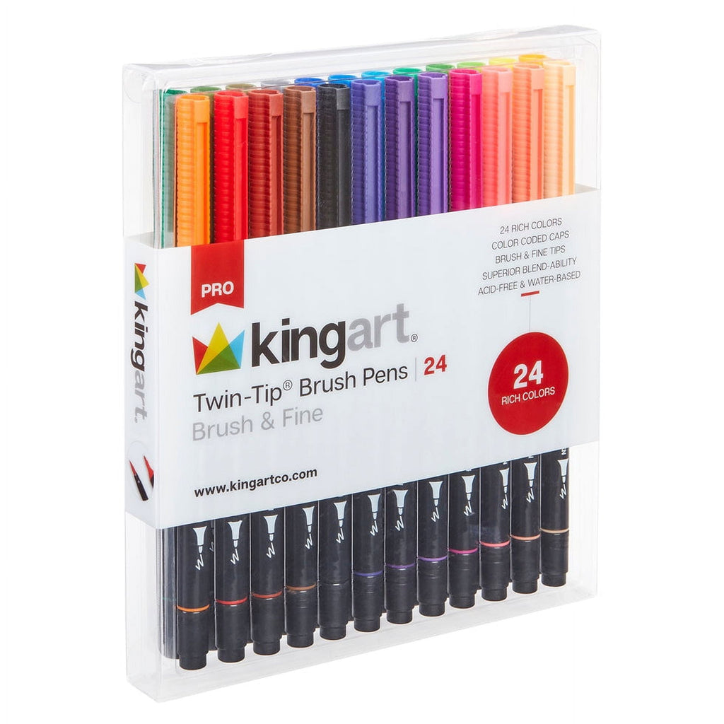 Kingart Pro Twin Tip Brush Pens, 24 Colors