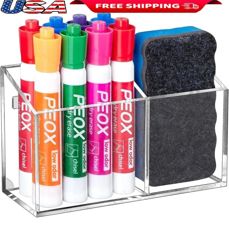 Magnetic Dry Erase Marker Holder Non-Slip Acrylic Desk Organizer Pen Storage New
