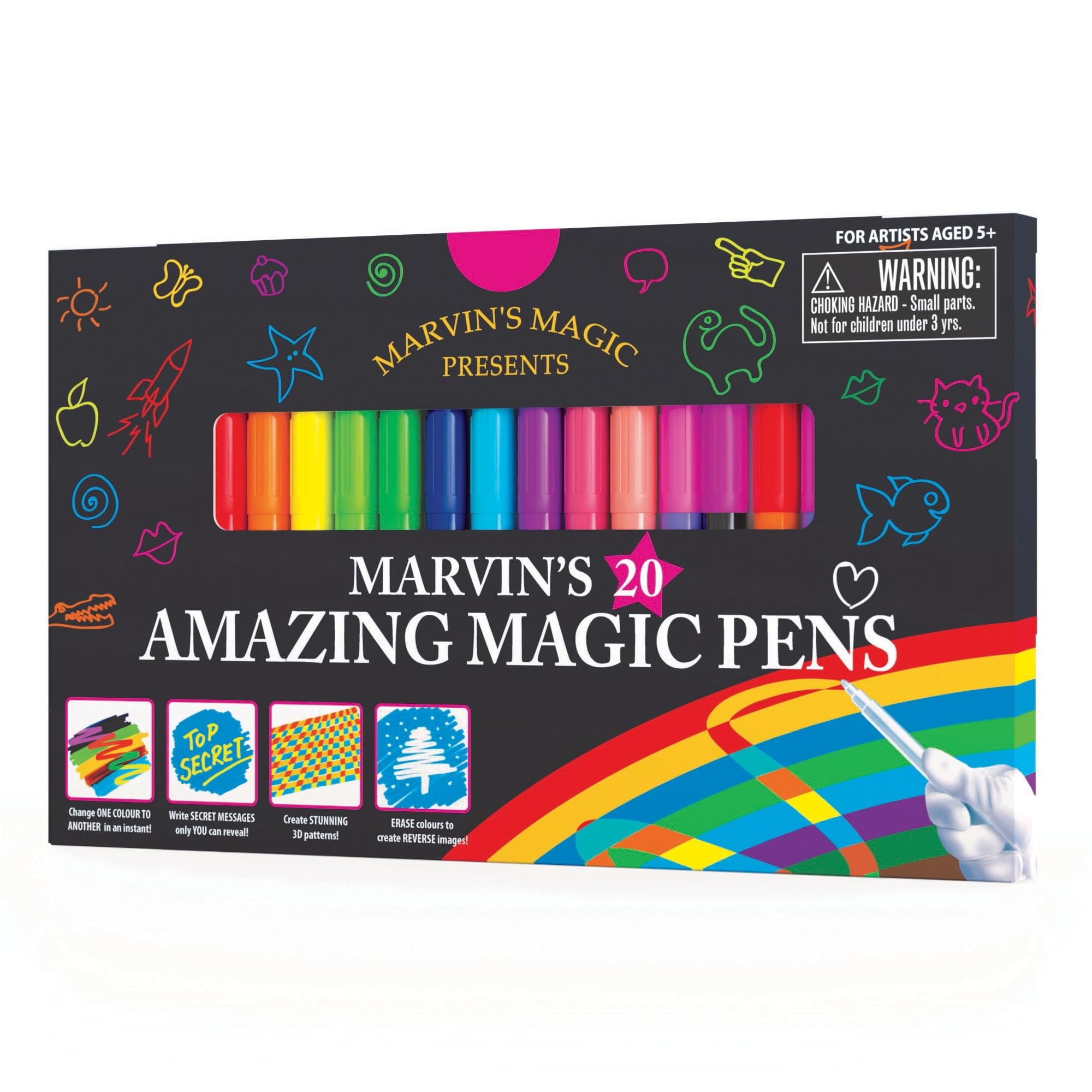 Marvin's Magic - Original x 20 Amazing Magic Marker Pens - Color Changing Magic Pen Art - Create 3D Lettering or Write Secret Messages - Includes 20 Magic Pens