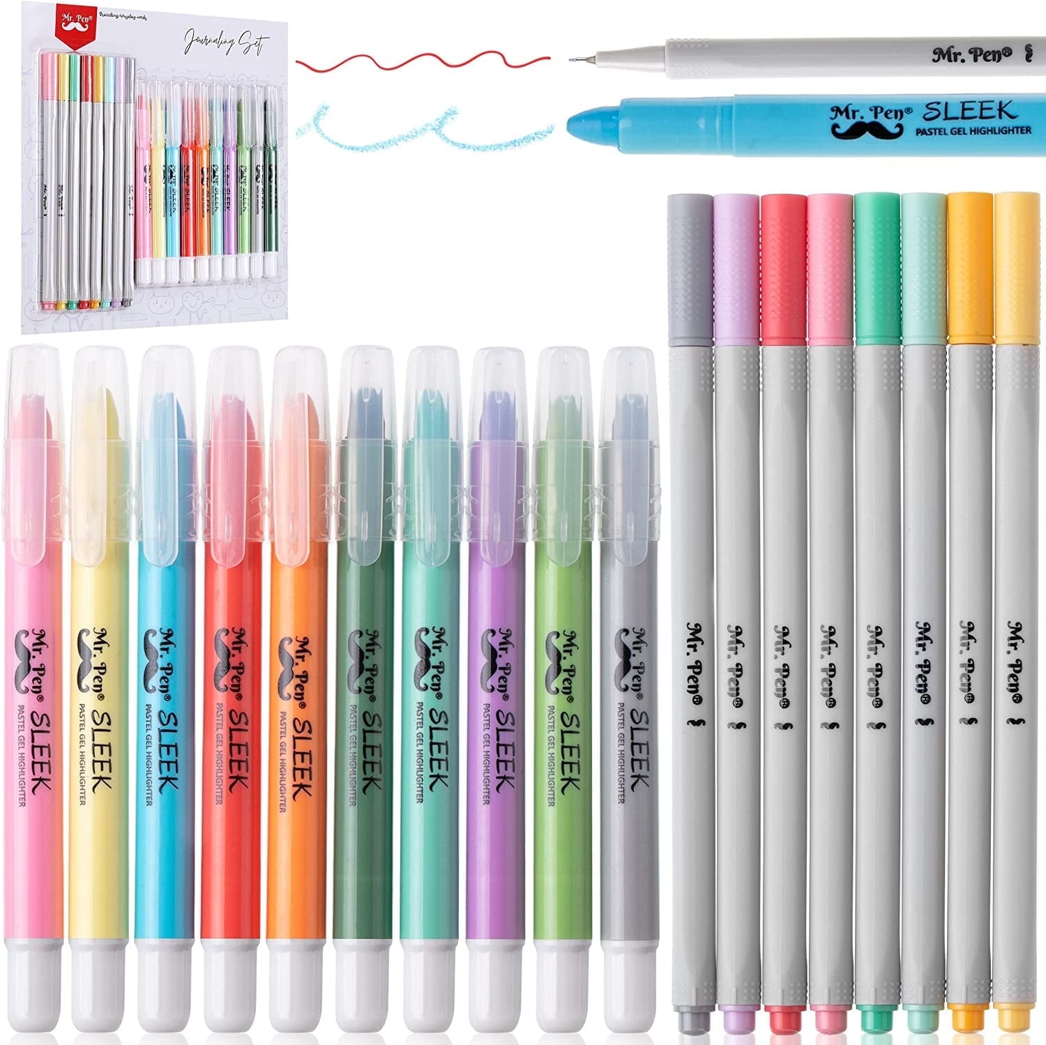 Mr. Pen- Bible Gel Highlighters and Fineliner Pens No Bleed, Pastel Colors, 18 Pcs, Bible Journaling Kit