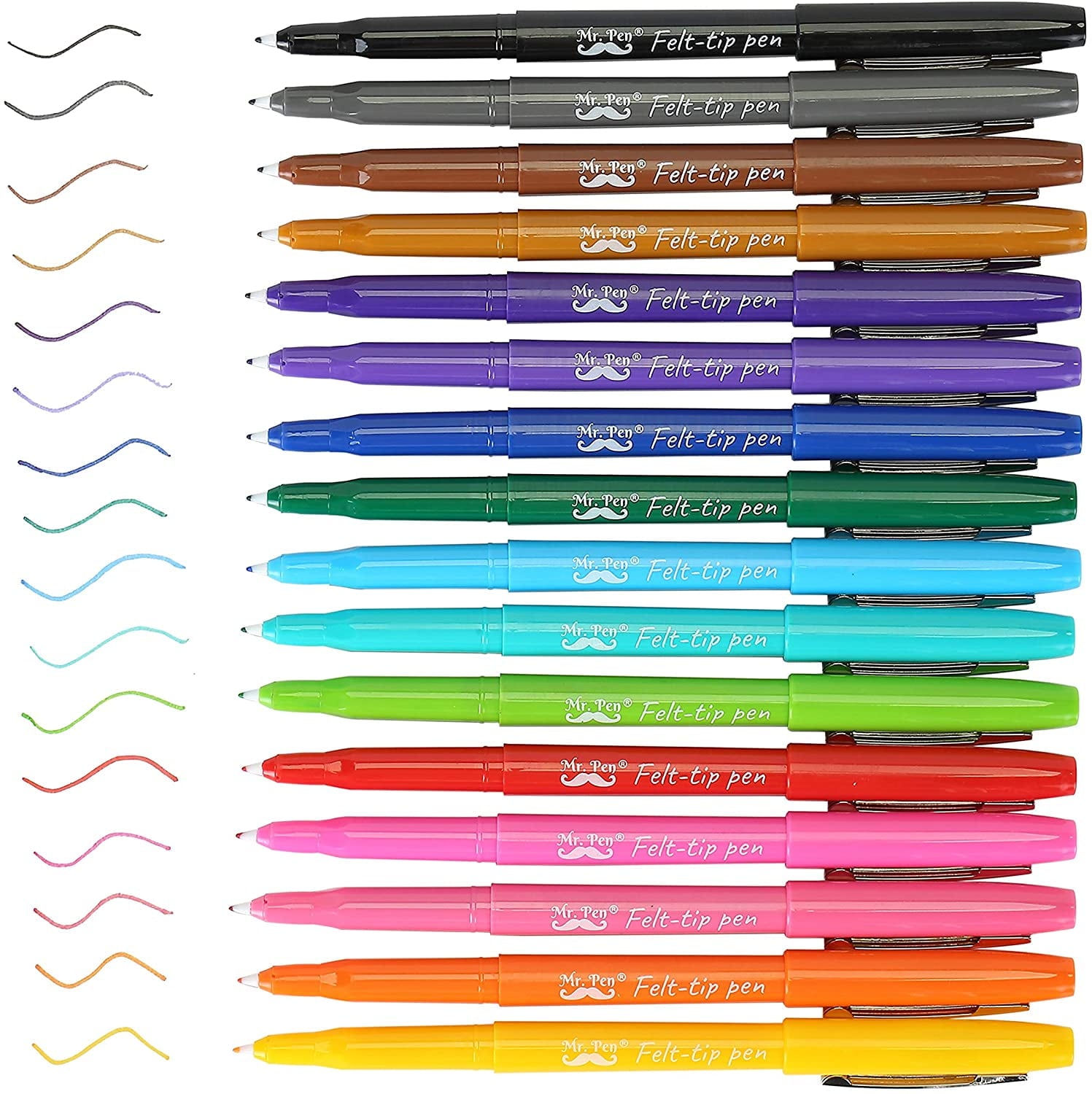 Mr. Pen- Felt Tip Pens, 16 Pack, Colored Felt Tip Pens, Marker Pens, Felt Pens, Felt Tip Markers, Felt Markers, Felt Tip Pens Assorted Colors, Felt Tip Marker Pens, Felt Tip Pens Fine Point