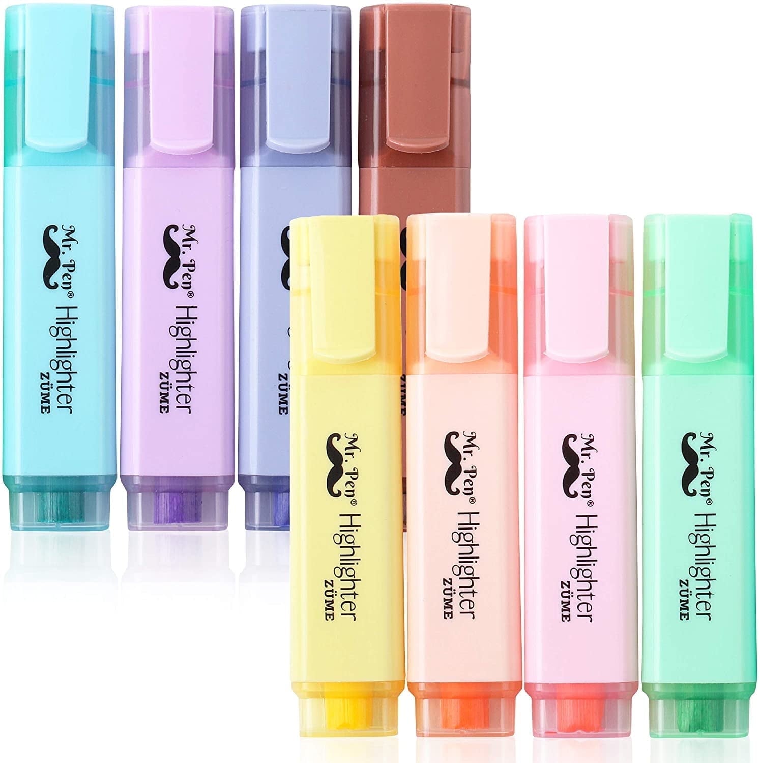 Mr. Pen No Smear Highlighters, Chisel-Point, Assorted Colors, 8 Count