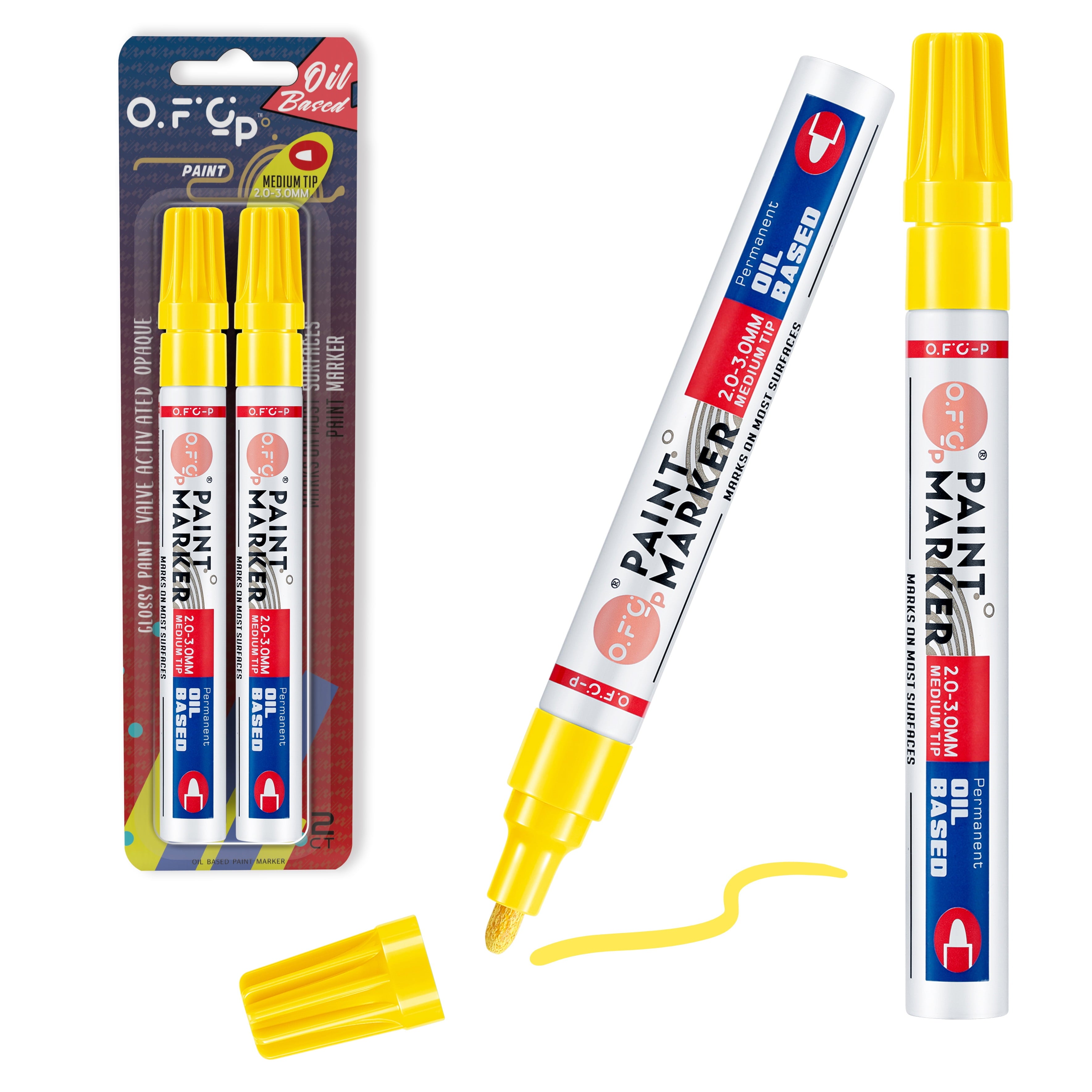 OFC-P Oil-Based Permanent Paint Marker Pen,Medium Tip,Yellow,Pack of 2