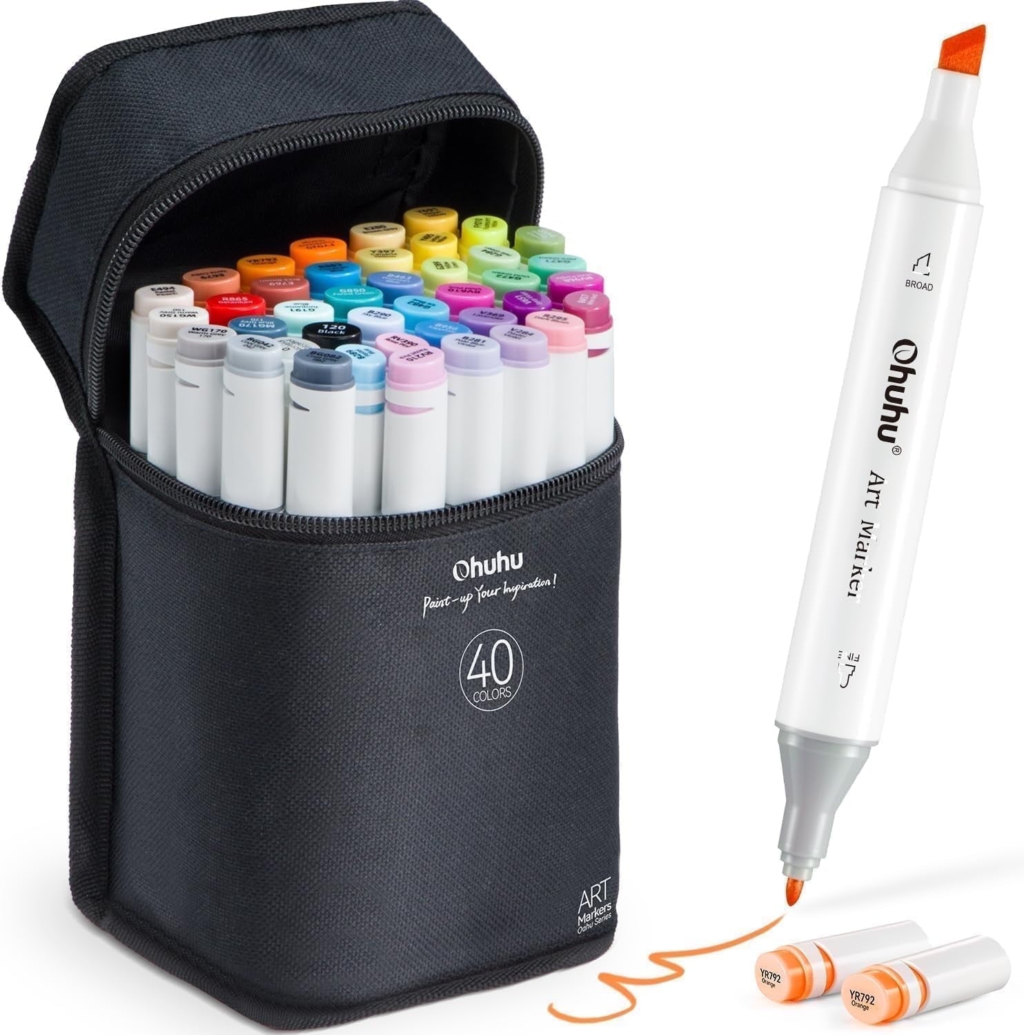 Ohuhu Alcohol Art Markers, 40 Colors Fine & Chisel Dual Tips Refillable Ink-Oahu for Artists
