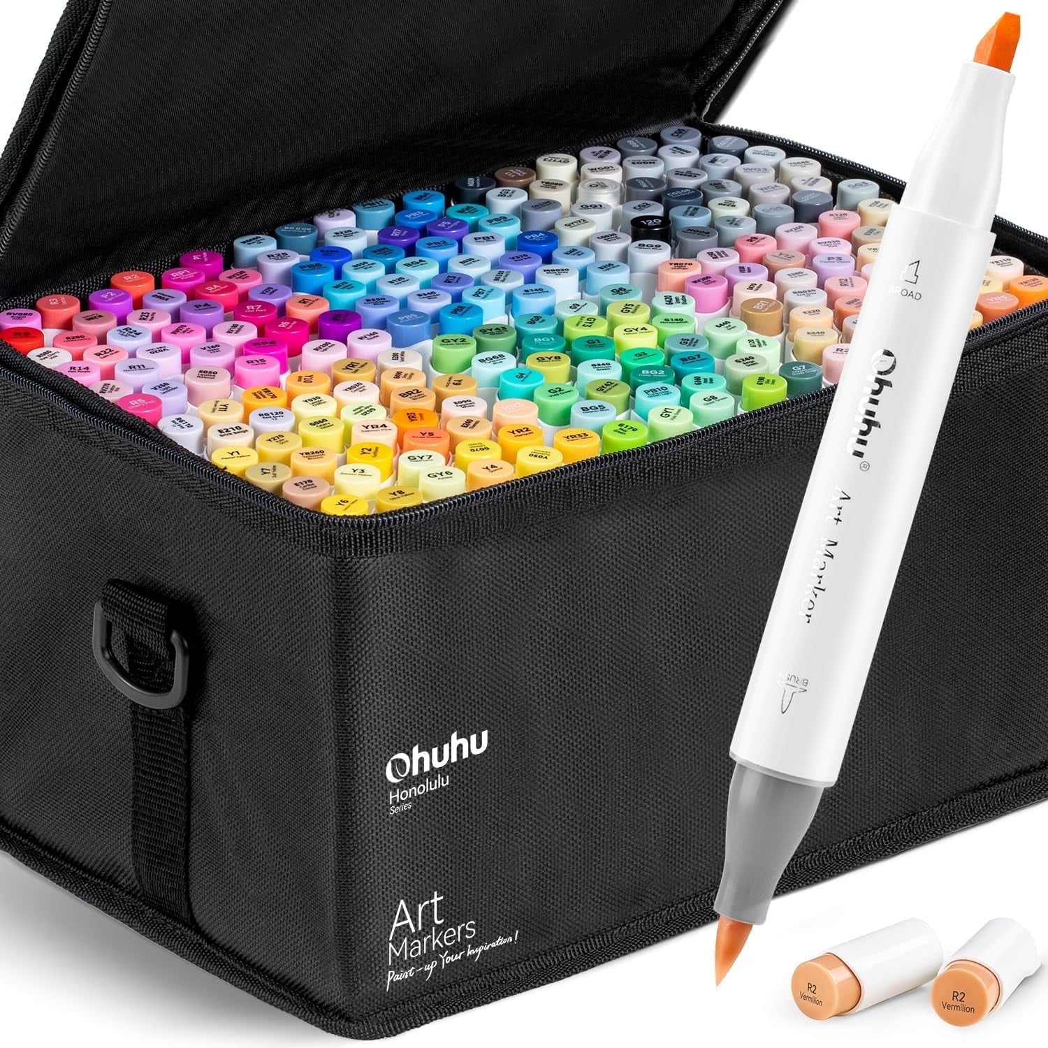 Ohuhu 216-Color Brush Markers, Dual Tip Brush & Chisel, Alcohol-Based, Refillable, Honolulu Series for Adults Coloring