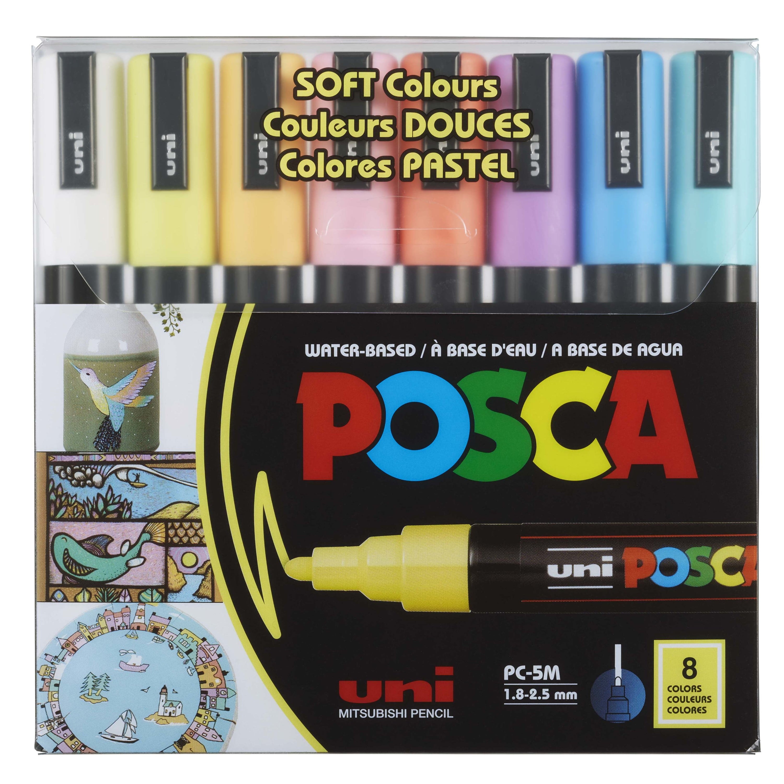 POSCA 8-Color Paint Marker Set, PC-5M Medium, Soft Colors